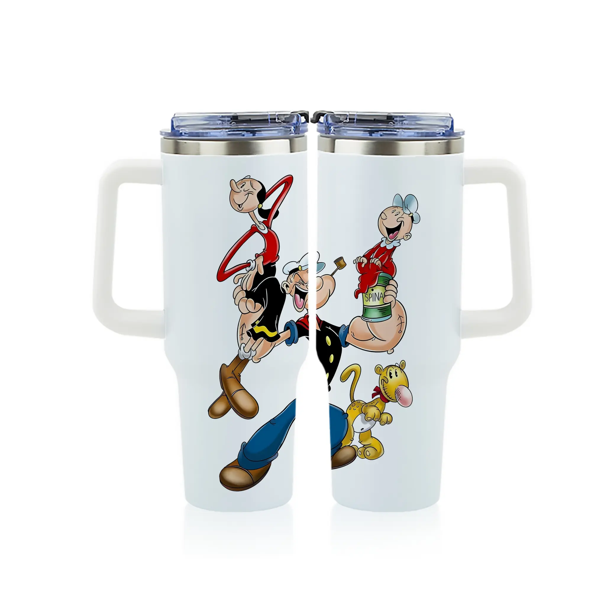 ポパイ グッズ オリーブ・オイル - 1200mL フルプリント車用タンブラー ・ 304ステンレス 内側 ・ 201ステンレス 外側 ・ 保温 保冷 ・ 通勤 ドライブ アウトドア用