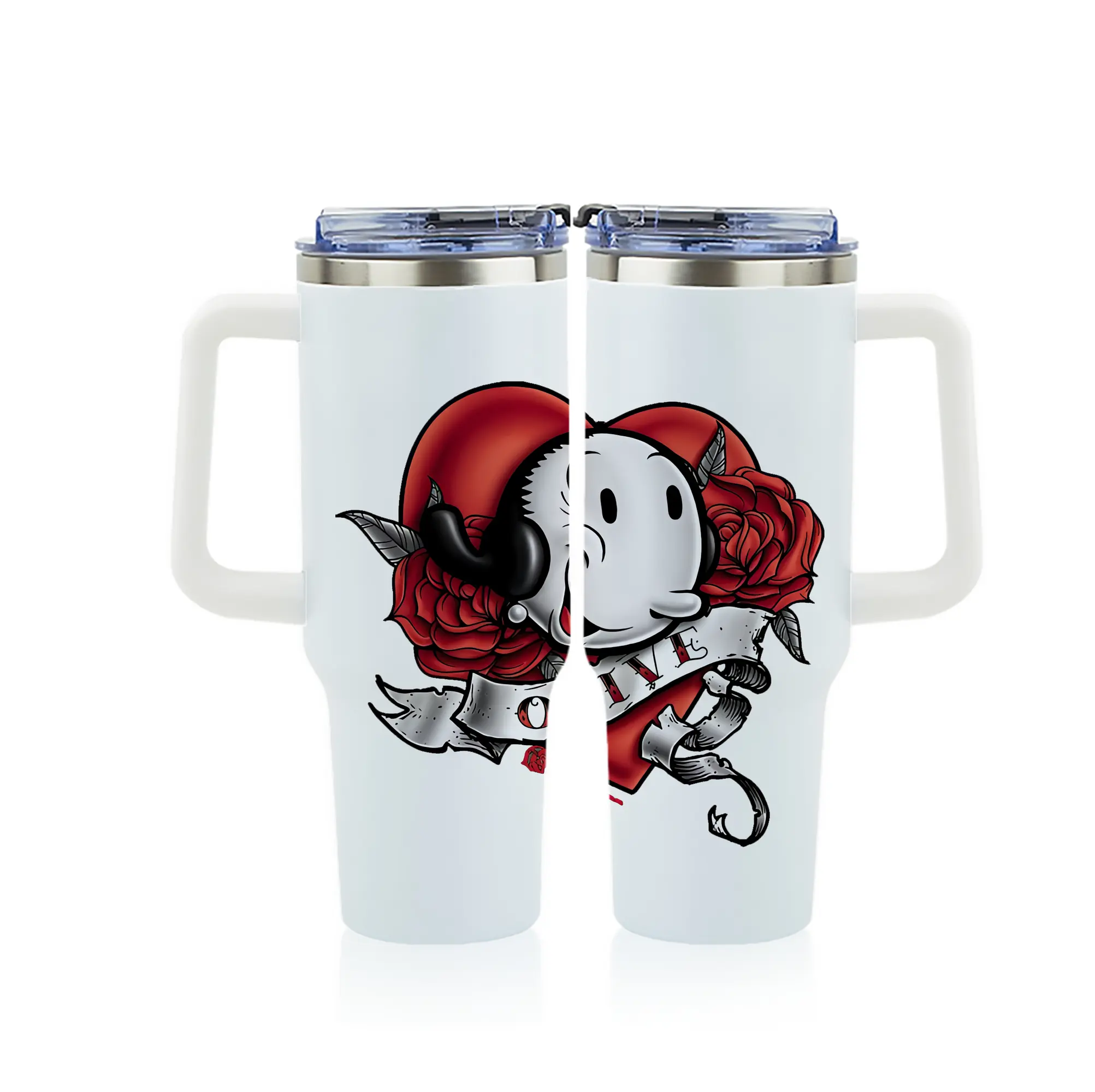 ポパイ グッズ オリーブ・オイル - 1200mL フルプリント車用タンブラー ・ 304ステンレス 内側 ・ 201ステンレス 外側 ・ 保温 保冷 ・ 通勤 ドライブ アウトドア用