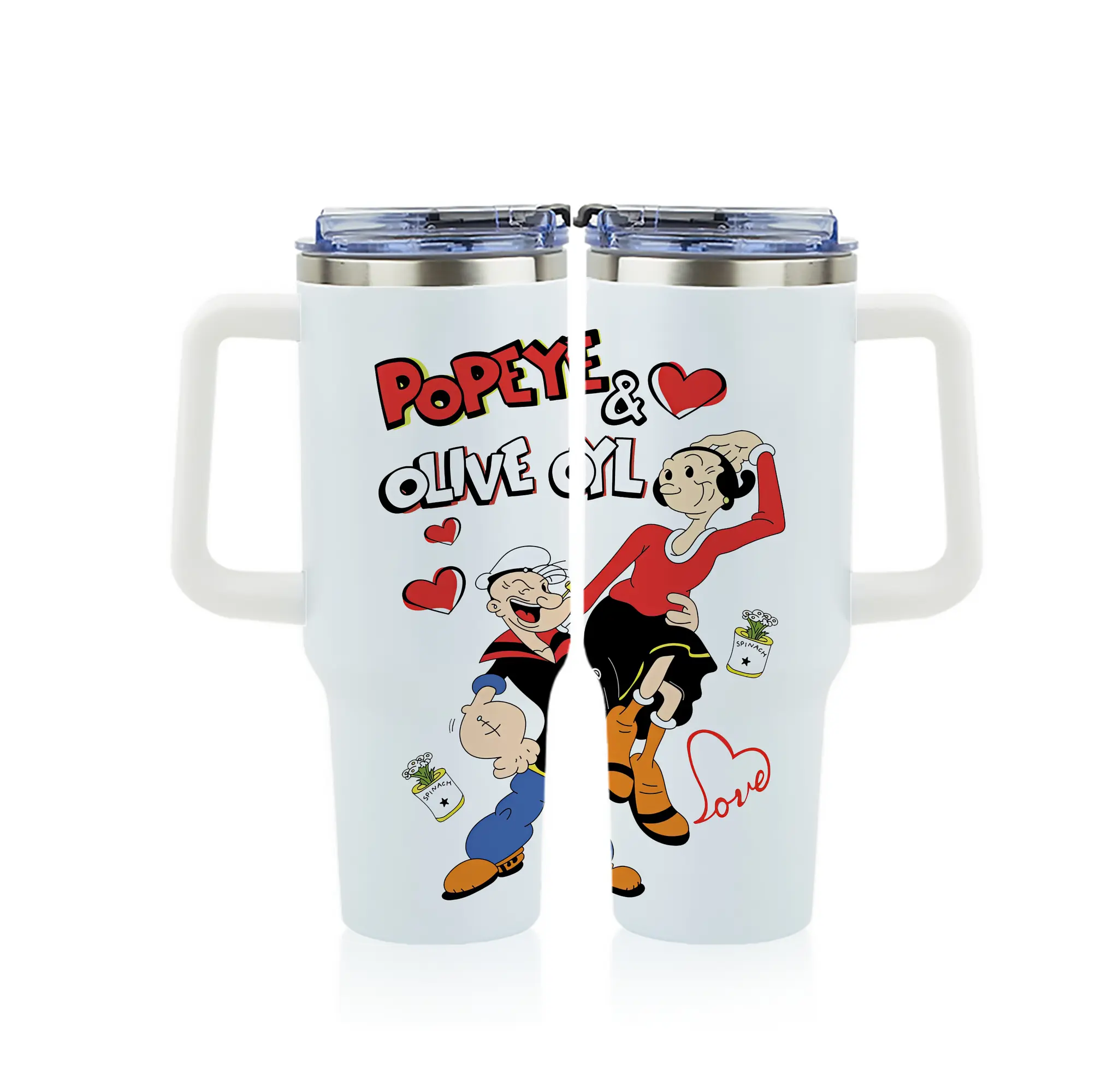 ポパイ グッズ オリーブ・オイル - 1200mL フルプリント車用タンブラー ・ 304ステンレス 内側 ・ 201ステンレス 外側 ・ 保温 保冷 ・ 通勤 ドライブ アウトドア用