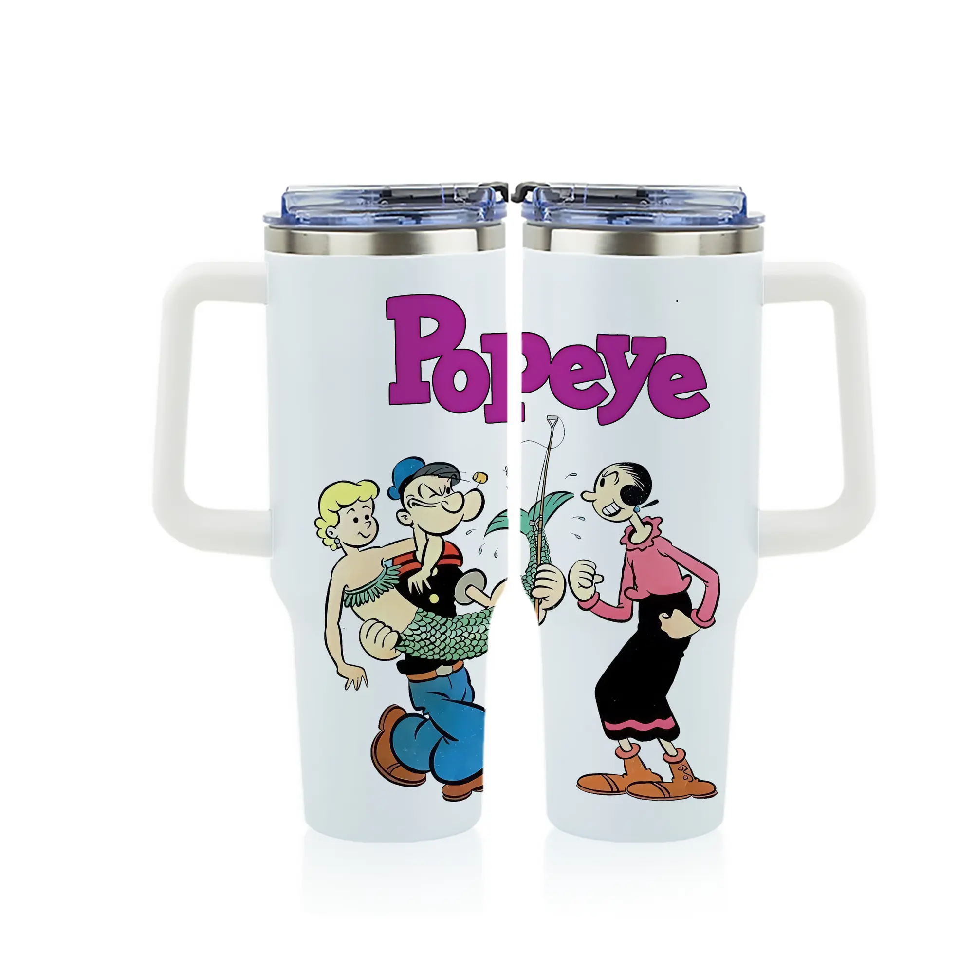 ポパイ グッズ オリーブ・オイル - 1200mL フルプリント車用タンブラー ・ 304ステンレス 内側 ・ 201ステンレス 外側 ・ 保温 保冷 ・ 通勤 ドライブ アウトドア用