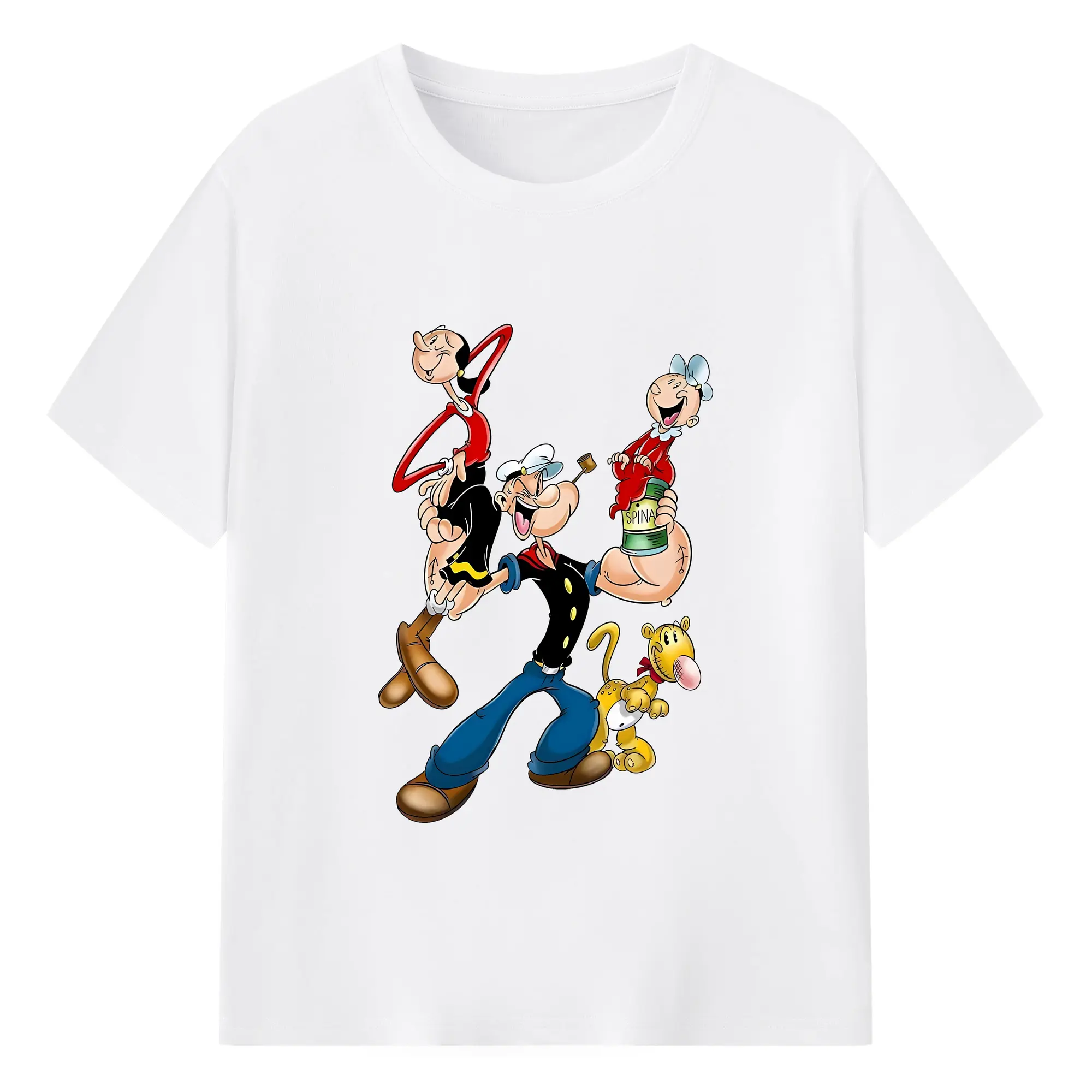 ポパイ グッズ オリーブ・オイル - 綿100％ 半袖Tシャツ ・ フロントプリント ・ 快適 通気性 ・ 日常使い 散歩 スポーツ用