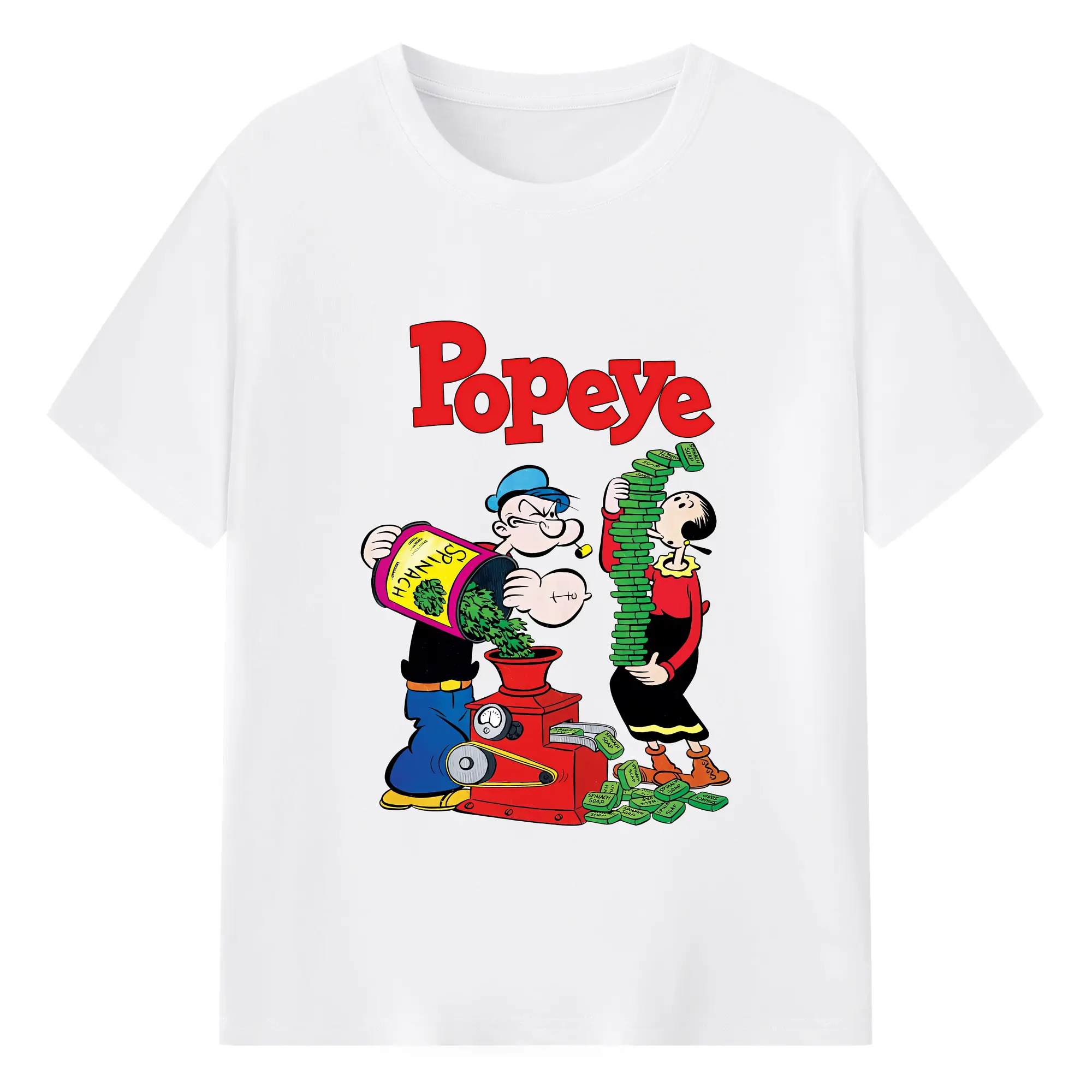 ポパイ グッズ オリーブ・オイル - 綿100％ 半袖Tシャツ ・ フロントプリント ・ 快適 通気性 ・ 日常使い 散歩 スポーツ用