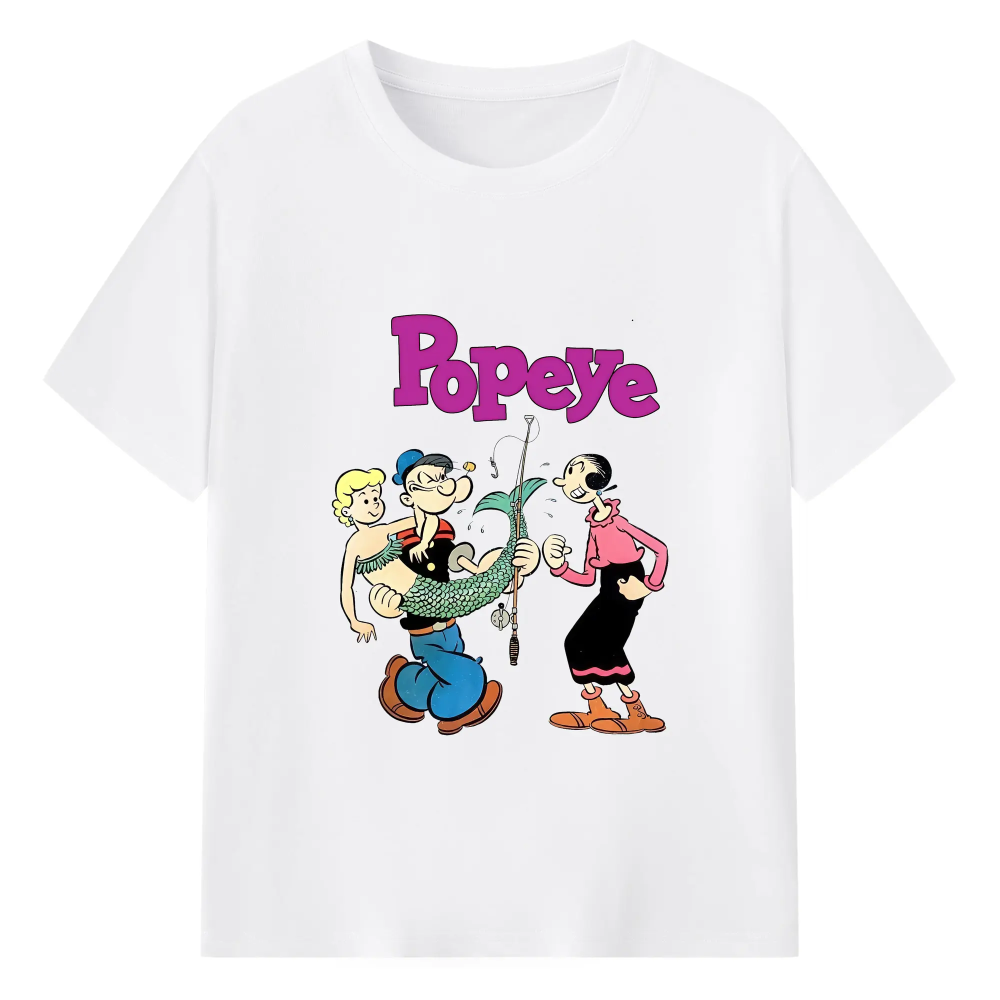 ポパイ グッズ オリーブ・オイル - 綿100％ 半袖Tシャツ ・ フロントプリント ・ 快適 通気性 ・ 日常使い 散歩 スポーツ用