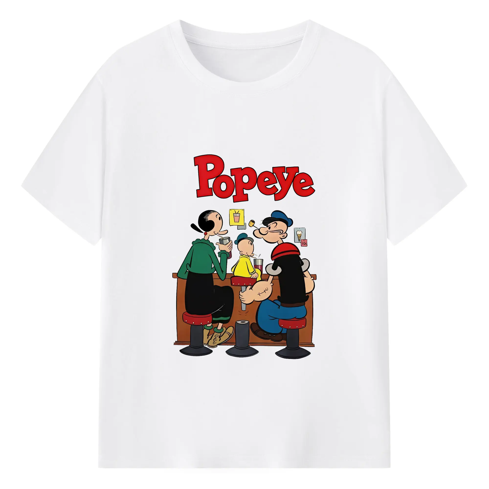 ポパイ グッズ オリーブ・オイル - 綿100％ 半袖Tシャツ ・ フロントプリント ・ 快適 通気性 ・ 日常使い 散歩 スポーツ用