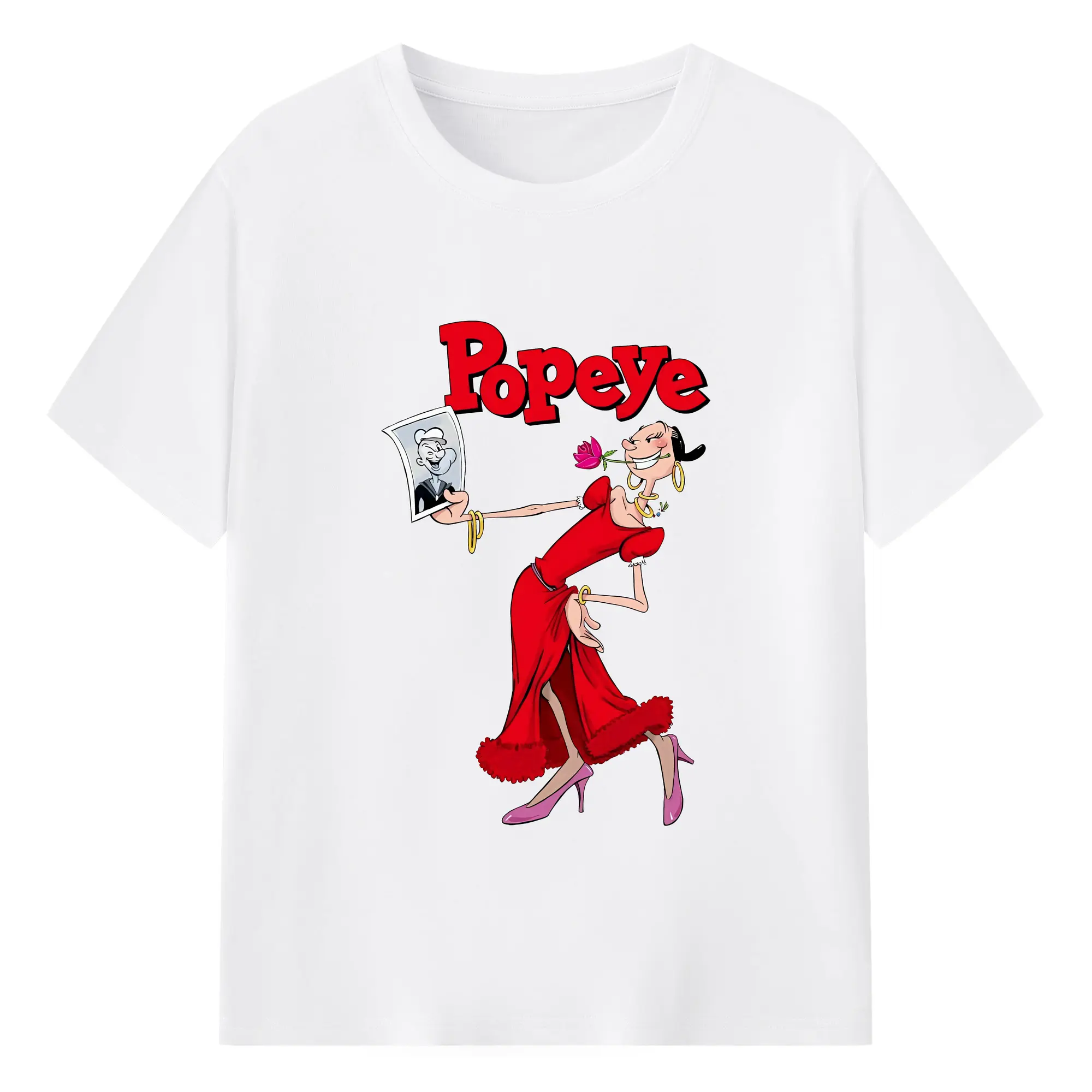 ポパイ グッズ オリーブ・オイル - 綿100％ 半袖Tシャツ ・ フロントプリント ・ 快適 通気性 ・ 日常使い 散歩 スポーツ用