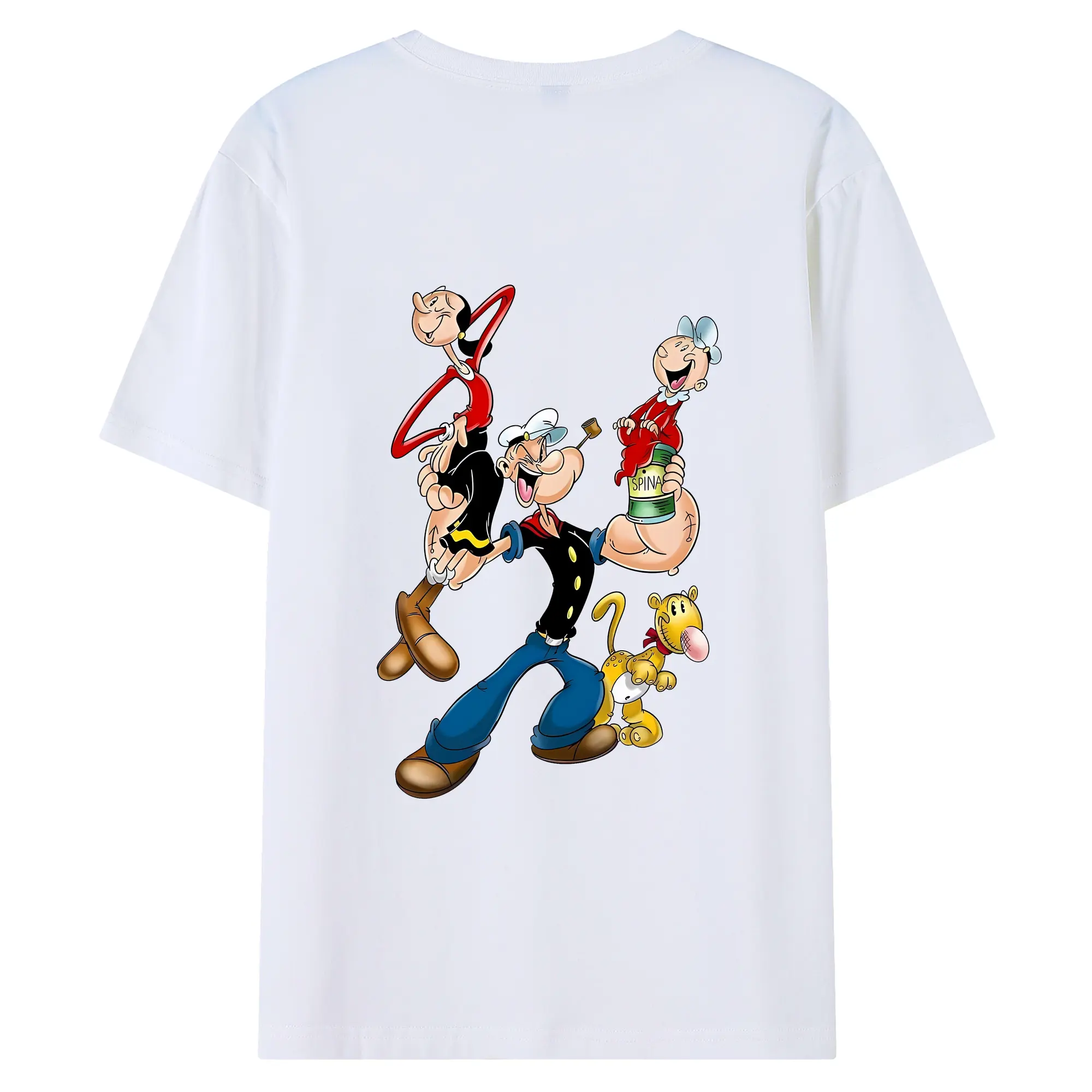 ポパイ グッズ オリーブ・オイル - 綿100％ 半袖Tシャツ ・ バックプリント ・ 快適 通気性 ・ 日常使い 散歩 スポーツ用