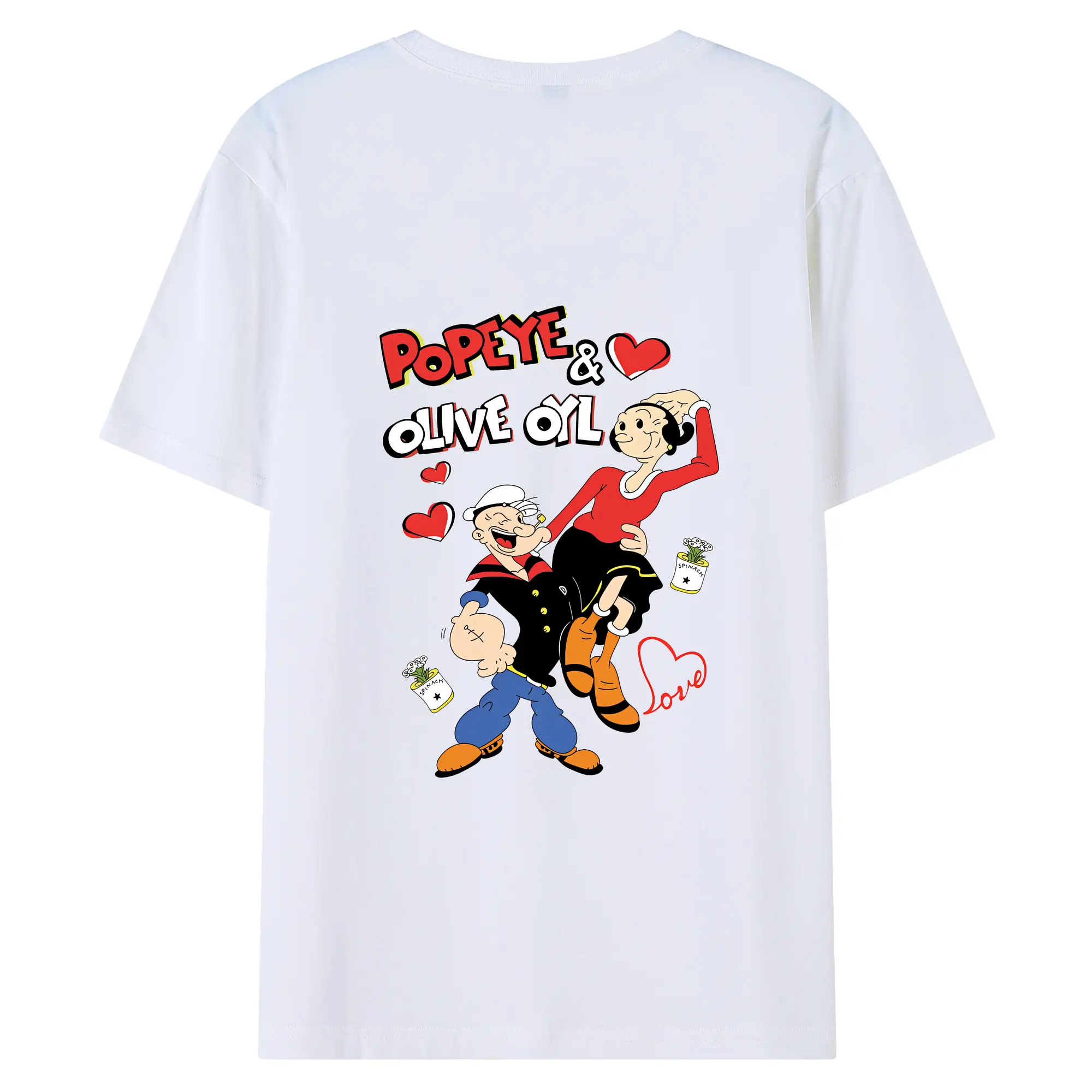 ポパイ グッズ オリーブ・オイル - 綿100％ 半袖Tシャツ ・ バックプリント ・ 快適 通気性 ・ 日常使い 散歩 スポーツ用