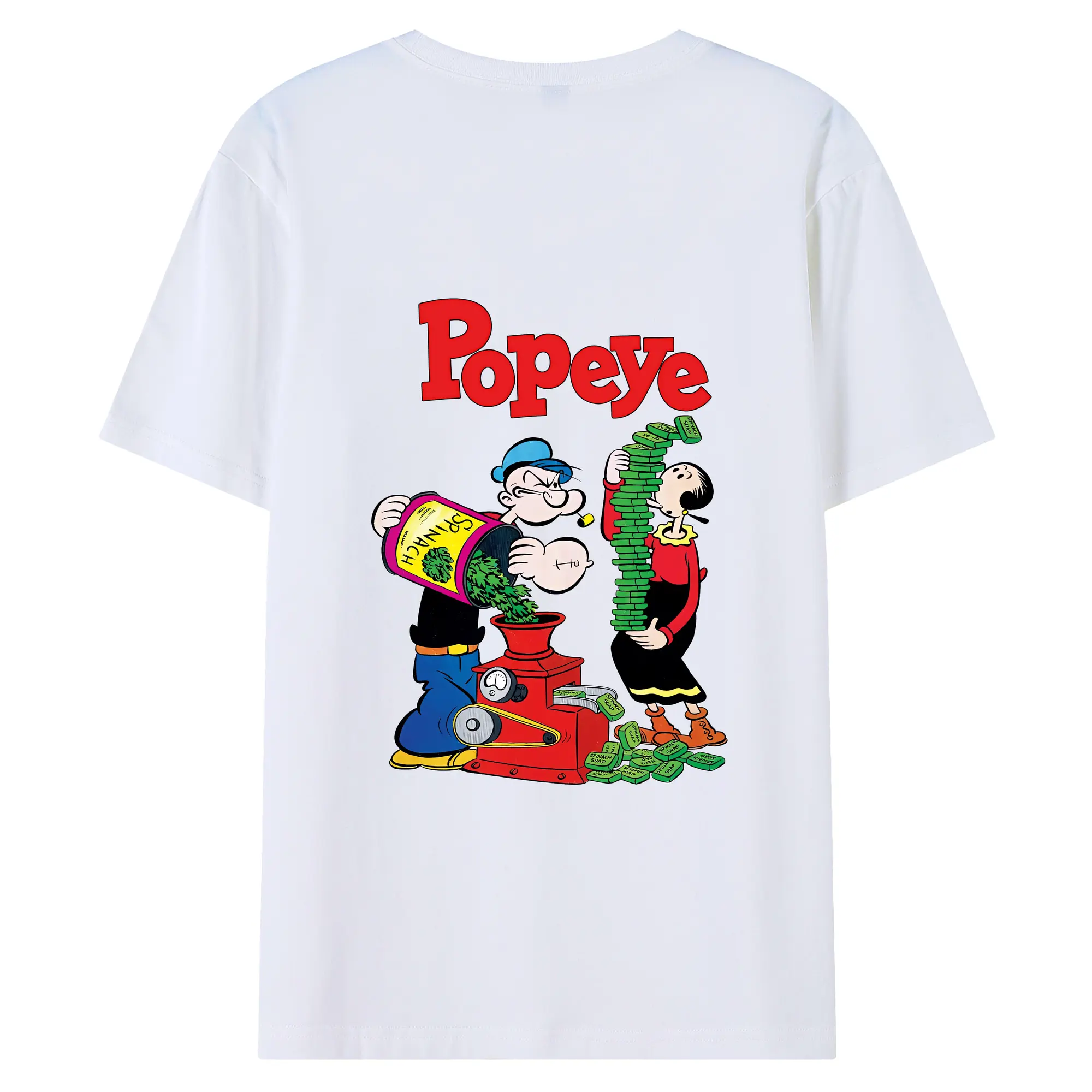 ポパイ グッズ オリーブ・オイル - 綿100％ 半袖Tシャツ ・ バックプリント ・ 快適 通気性 ・ 日常使い 散歩 スポーツ用