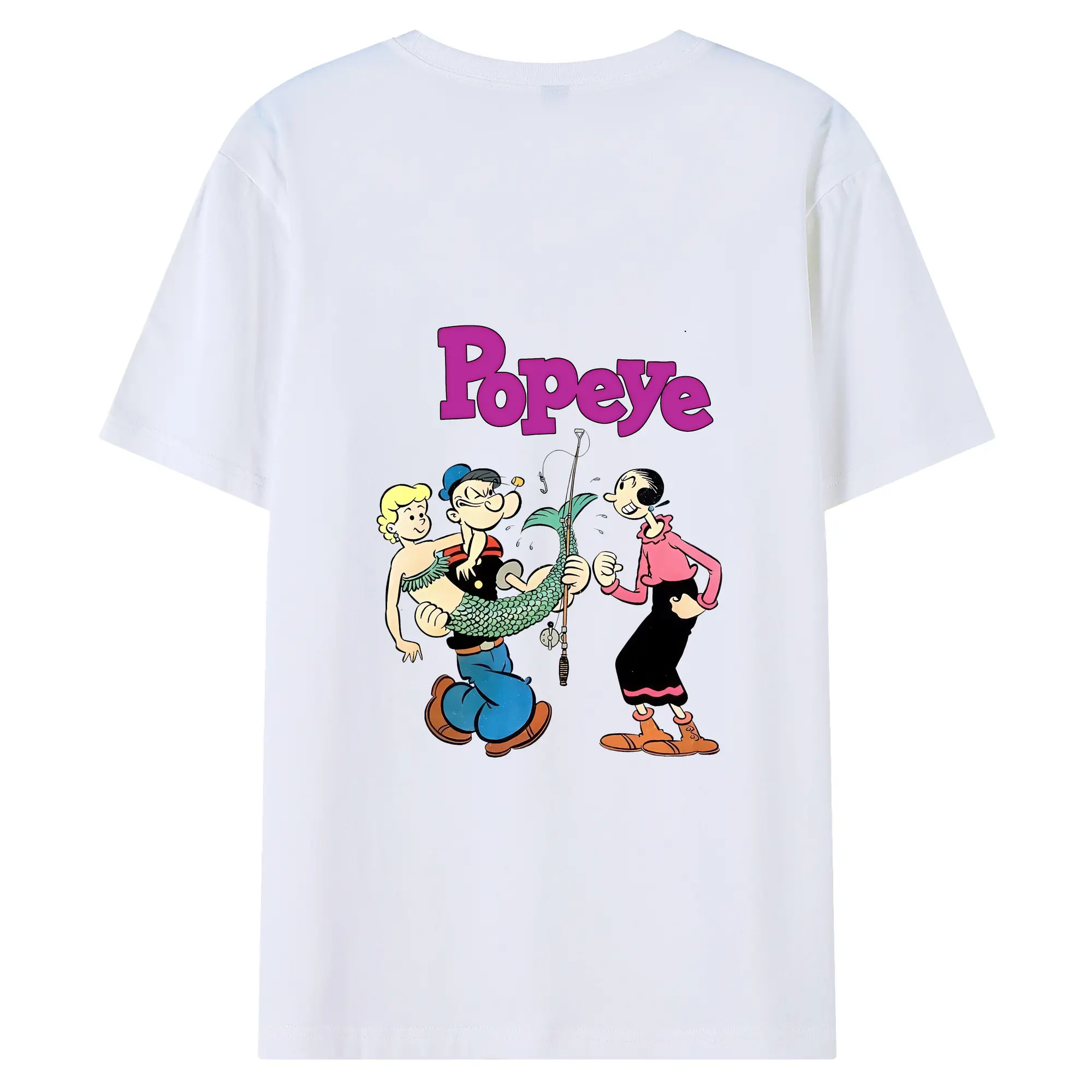 ポパイ グッズ オリーブ・オイル - 綿100％ 半袖Tシャツ ・ バックプリント ・ 快適 通気性 ・ 日常使い 散歩 スポーツ用