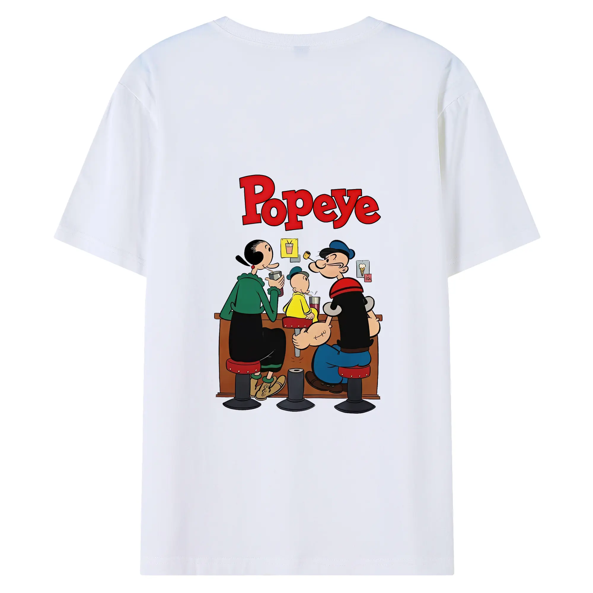 ポパイ グッズ オリーブ・オイル - 綿100％ 半袖Tシャツ ・ バックプリント ・ 快適 通気性 ・ 日常使い 散歩 スポーツ用