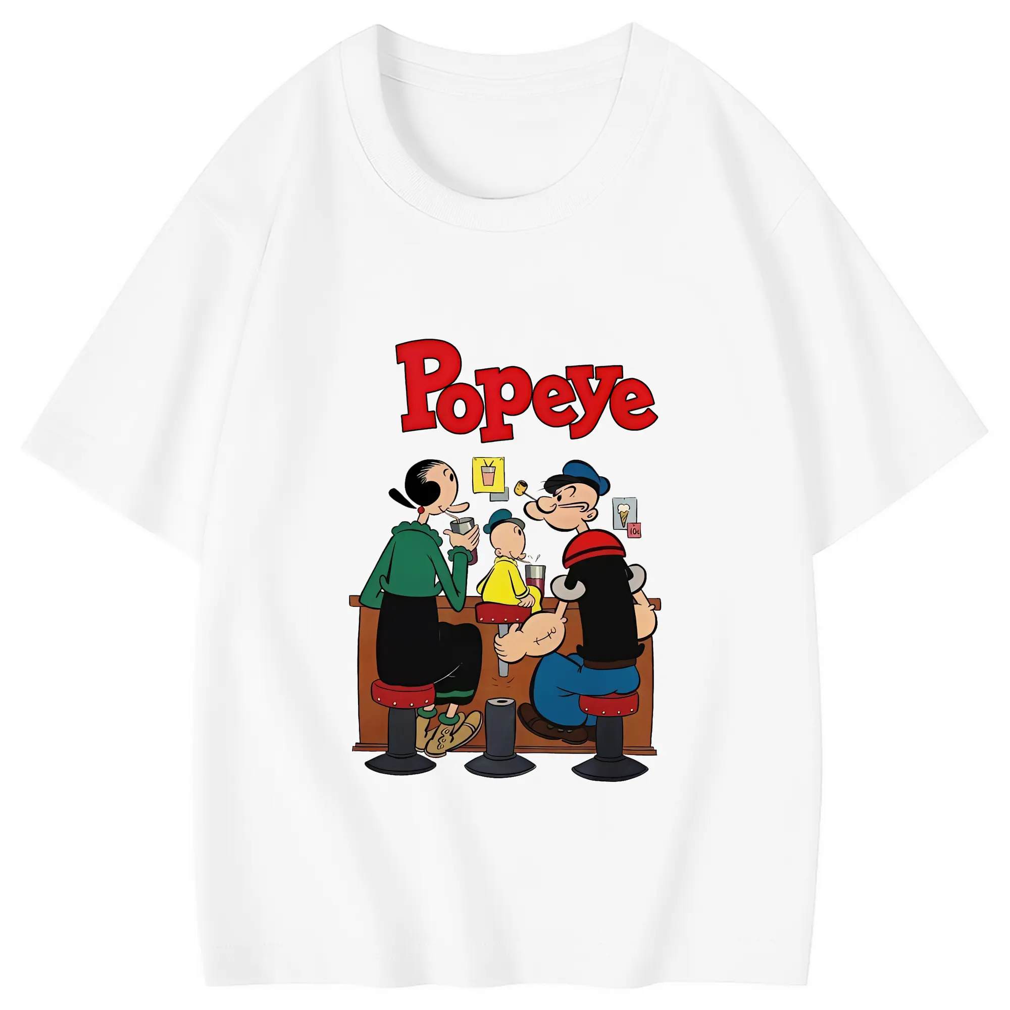 ポパイ グッズ オリーブ・オイル - 綿100％ キッズTシャツ ・ フロントプリント ・ 快適 通気性 ・ スポーツ カジュアル 散歩用