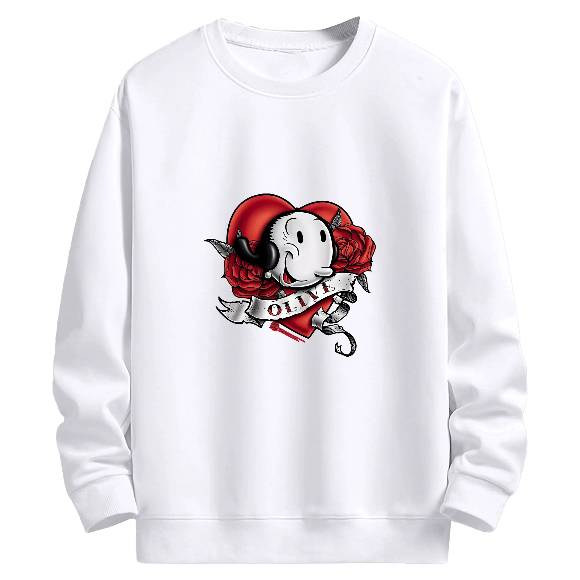 ポパイ グッズ オリーブ・オイル - 高品質 クルーネック スウェット ・ コットン59％ ポリエステル41％ ・ ユニセックス 長袖 トレーナー ・ カジュアル デイリー スポーツ 散歩用