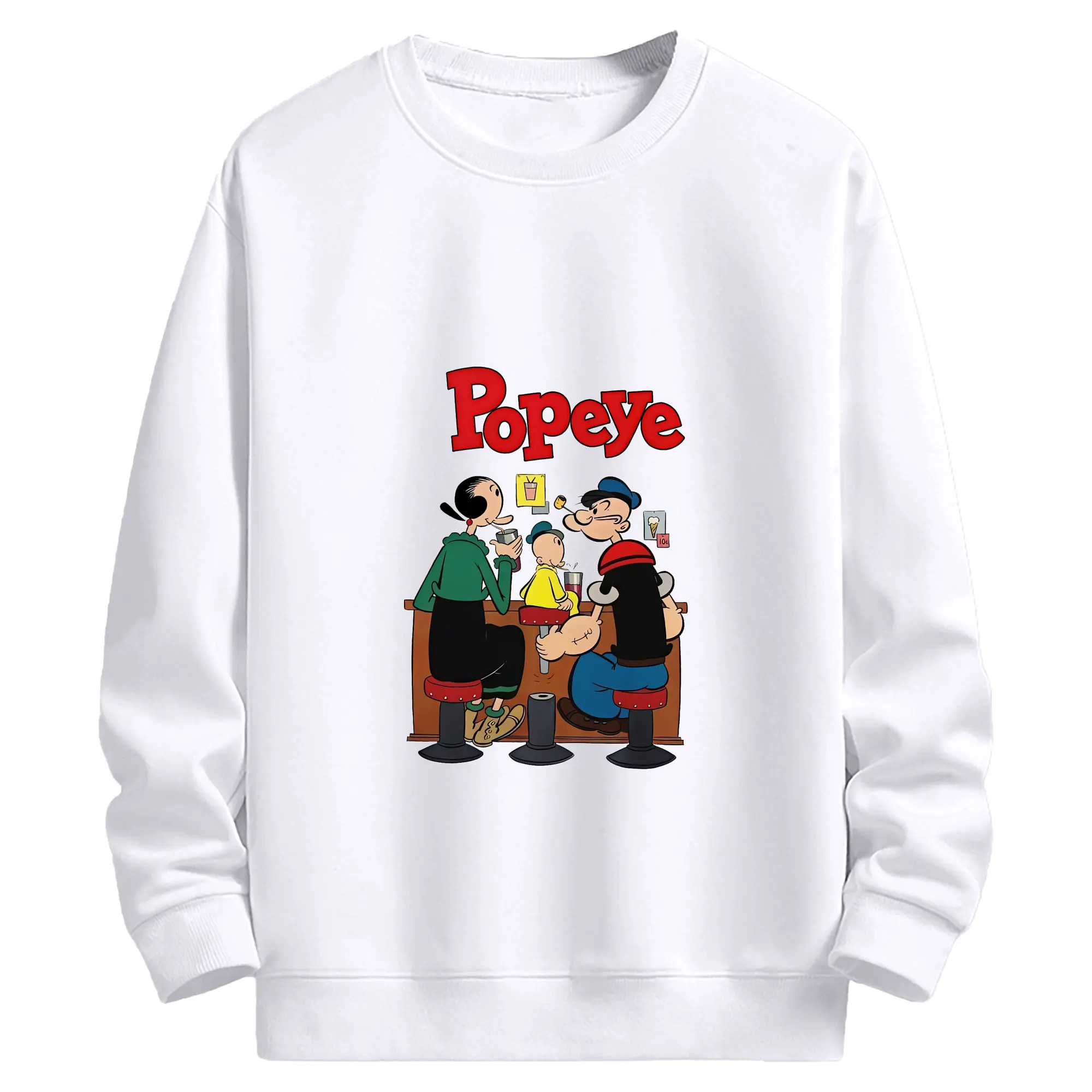 ポパイ グッズ オリーブ・オイル - 高品質 クルーネック スウェット ・ コットン59％ ポリエステル41％ ・ ユニセックス 長袖 トレーナー ・ カジュアル デイリー スポーツ 散歩用