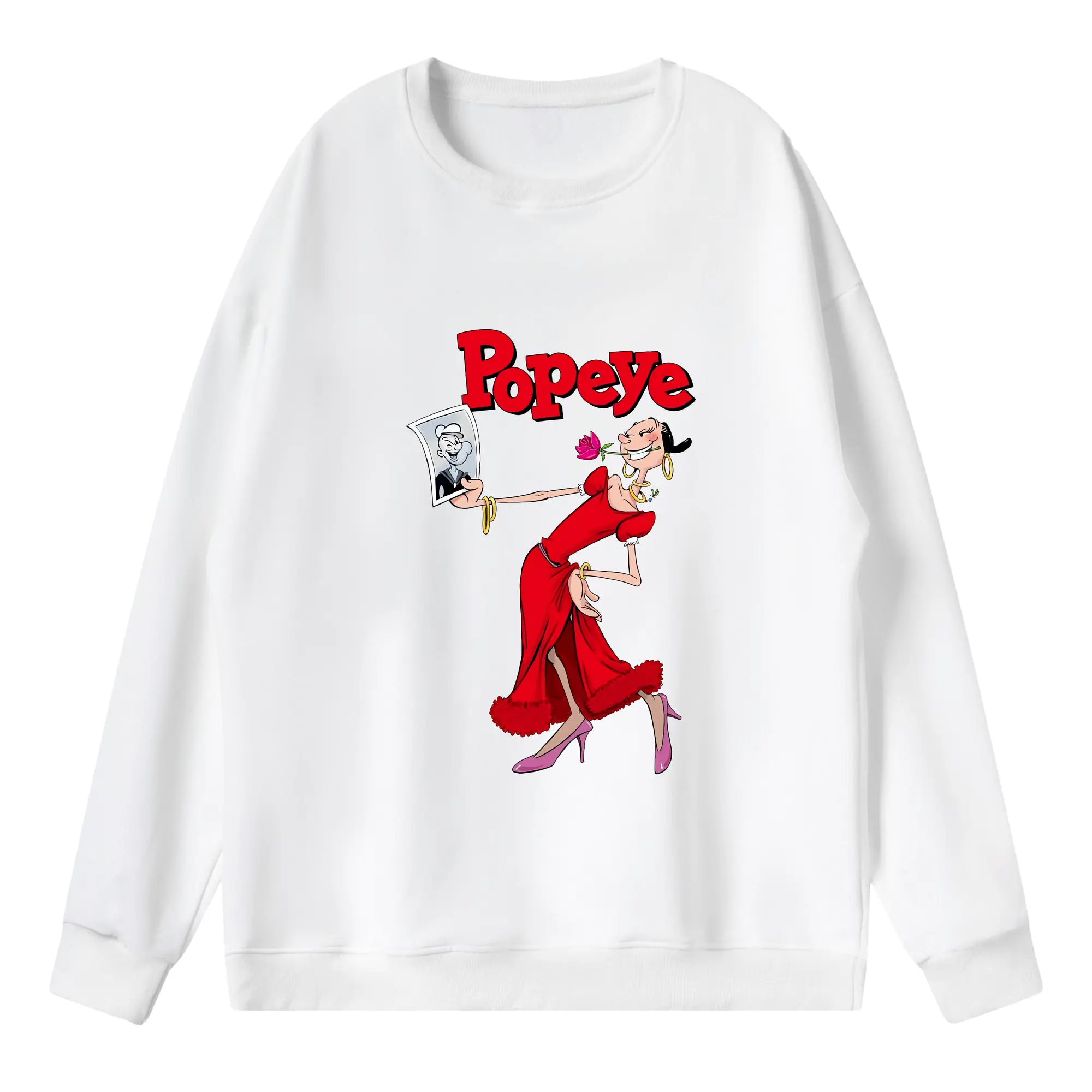 ポパイ グッズ オリーブ・オイル - 薄手 クルーネック スウェット 裏毛260g · ポリエステル 春秋向け カジュアル 男女兼用 · トレーナー デイリー スポーツ 散歩に最適