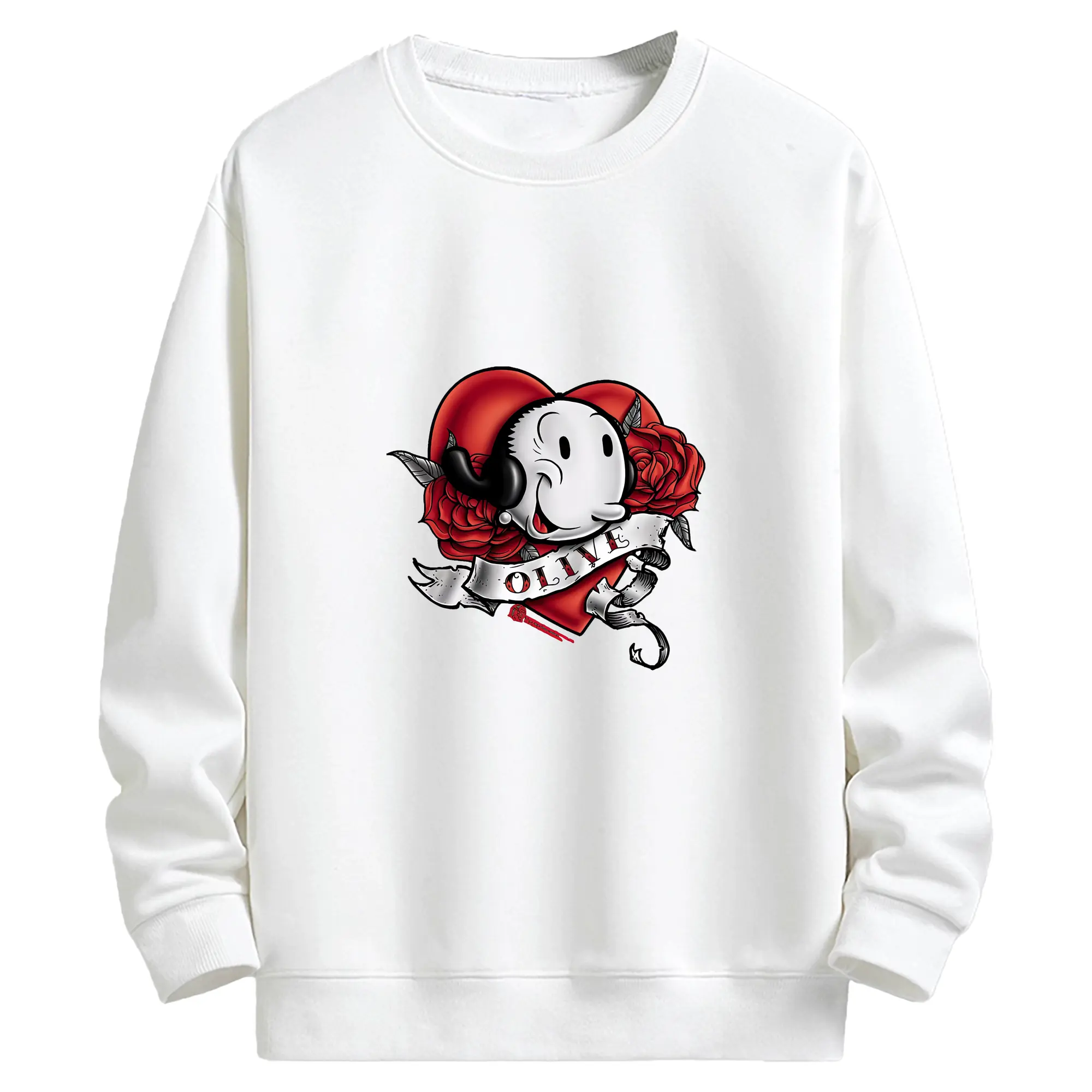 ポパイ グッズ オリーブ・オイル - キッズ クルーネックスウェットシャツ ・ フロントプリント ・ 綿80％ ポリエステル20％ ・ 快適 通学 スポーツ 日常使い お散歩用