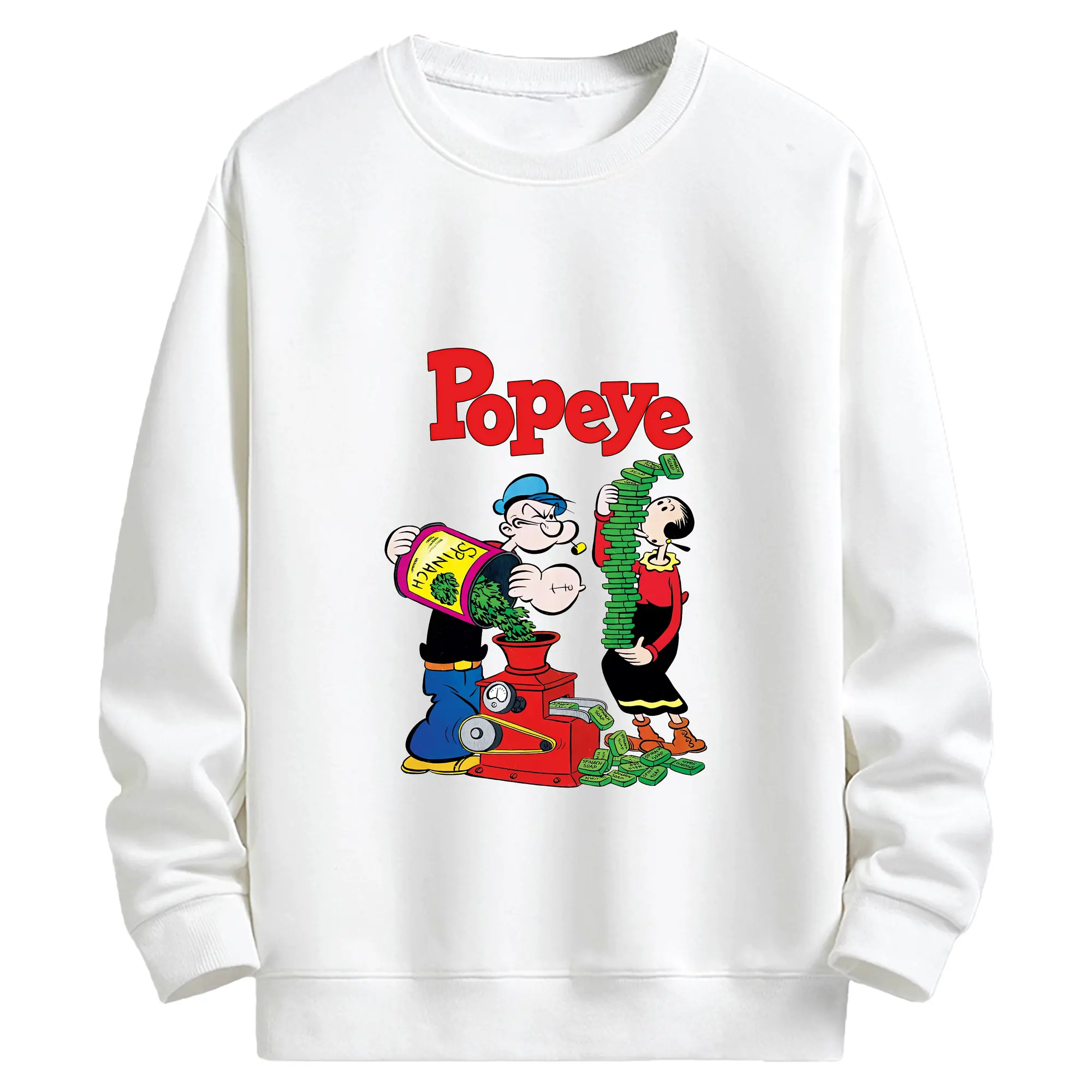 ポパイ グッズ オリーブ・オイル - キッズ クルーネックスウェットシャツ ・ フロントプリント ・ 綿80％ ポリエステル20％ ・ 快適 通学 スポーツ 日常使い お散歩用