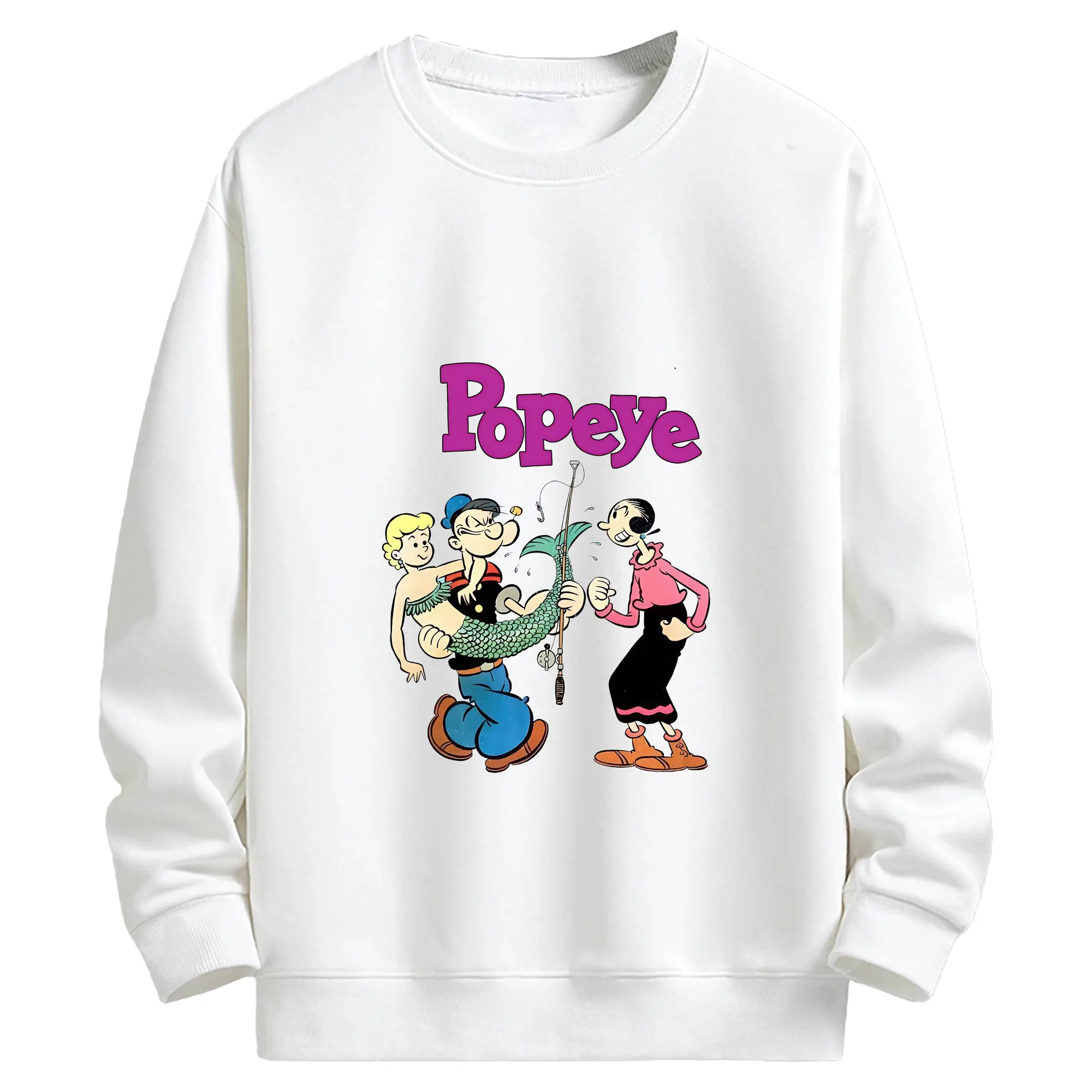 ポパイ グッズ オリーブ・オイル - キッズ クルーネックスウェットシャツ ・ フロントプリント ・ 綿80％ ポリエステル20％ ・ 快適 通学 スポーツ 日常使い お散歩用