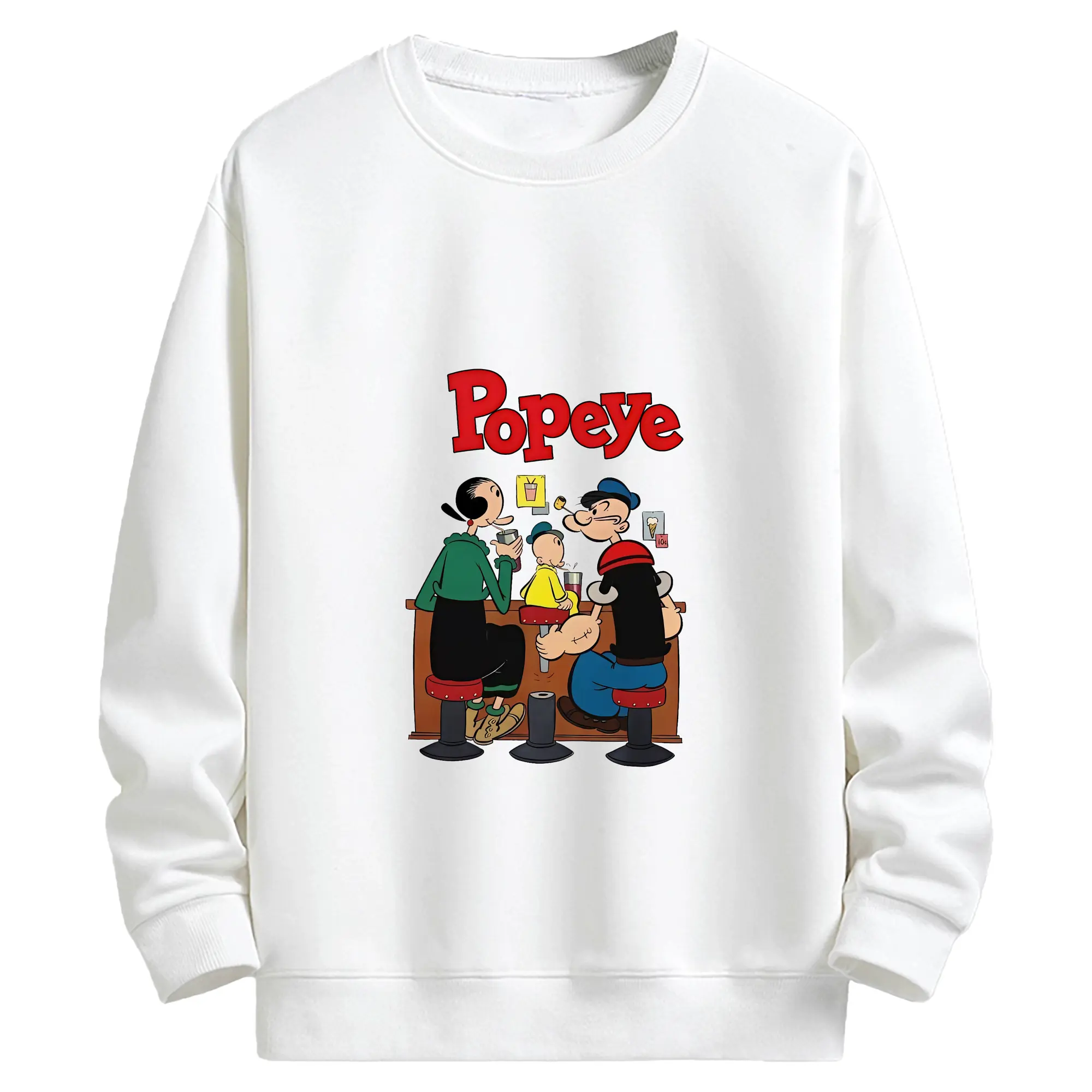 ポパイ グッズ オリーブ・オイル - キッズ クルーネックスウェットシャツ ・ フロントプリント ・ 綿80％ ポリエステル20％ ・ 快適 通学 スポーツ 日常使い お散歩用