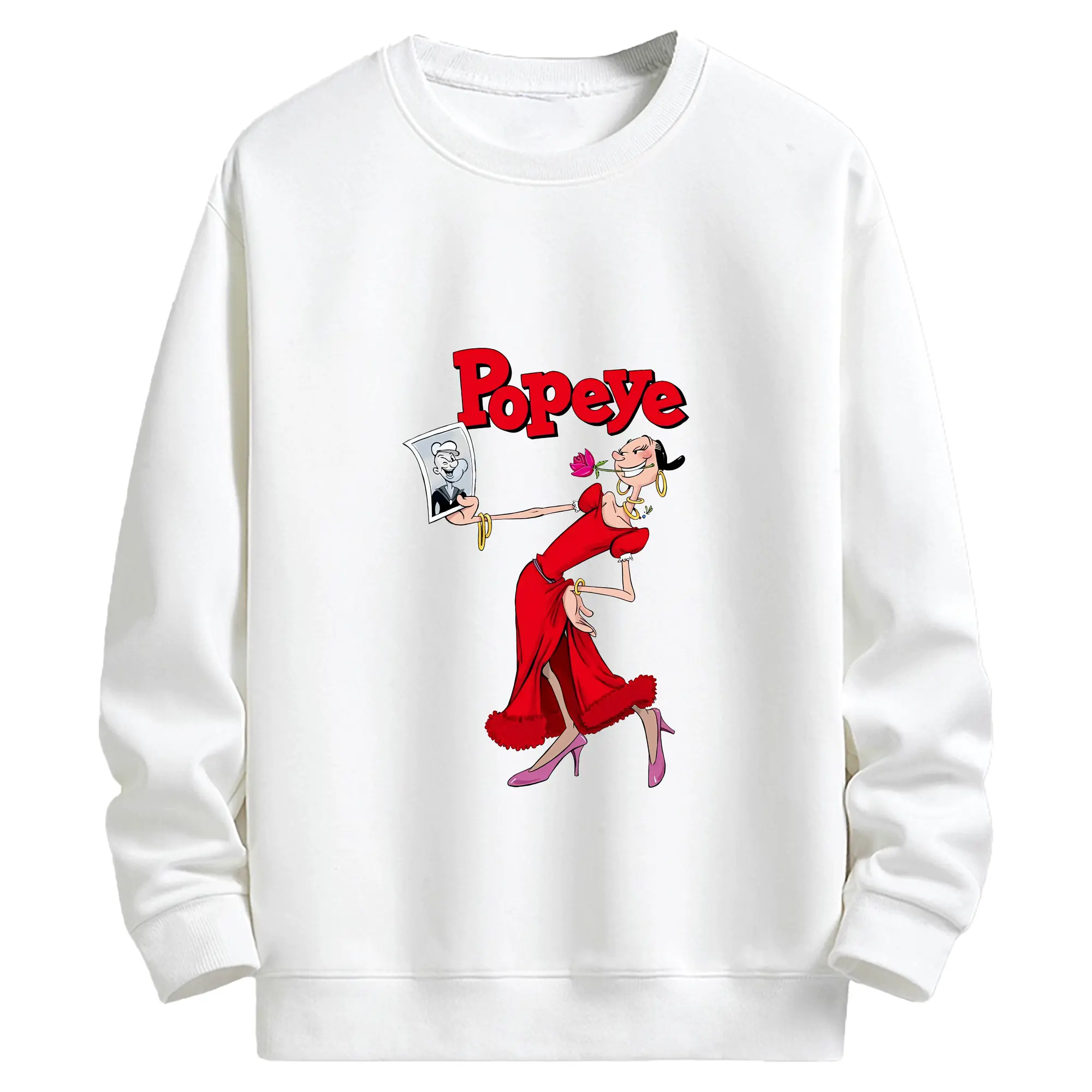 ポパイ グッズ オリーブ・オイル - キッズ クルーネックスウェットシャツ ・ フロントプリント ・ 綿80％ ポリエステル20％ ・ 快適 通学 スポーツ 日常使い お散歩用