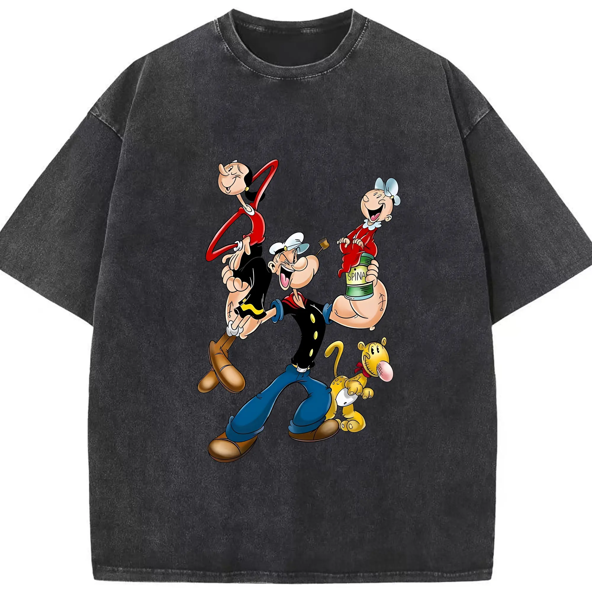 ポパイ グッズ オリーブ・オイル - 綿100％ ヴィンテージ風 半袖Tシャツ ・ フロントプリント ・ 柔らか肌触り ・ 通気性 快適 ・ スポーツ カジュアル 外出用