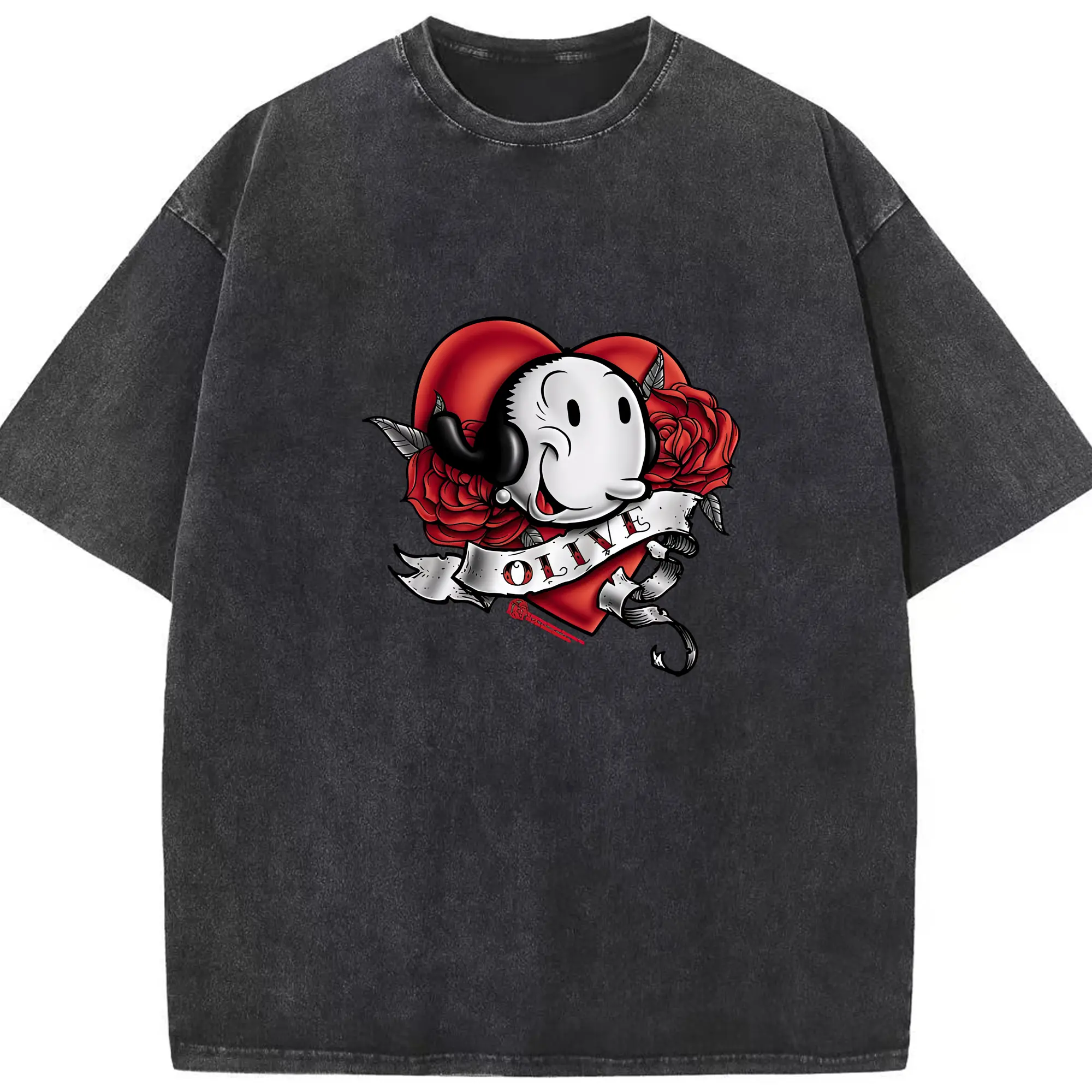 ポパイ グッズ オリーブ・オイル - 綿100％ ヴィンテージ風 半袖Tシャツ ・ フロントプリント ・ 柔らか肌触り ・ 通気性 快適 ・ スポーツ カジュアル 外出用