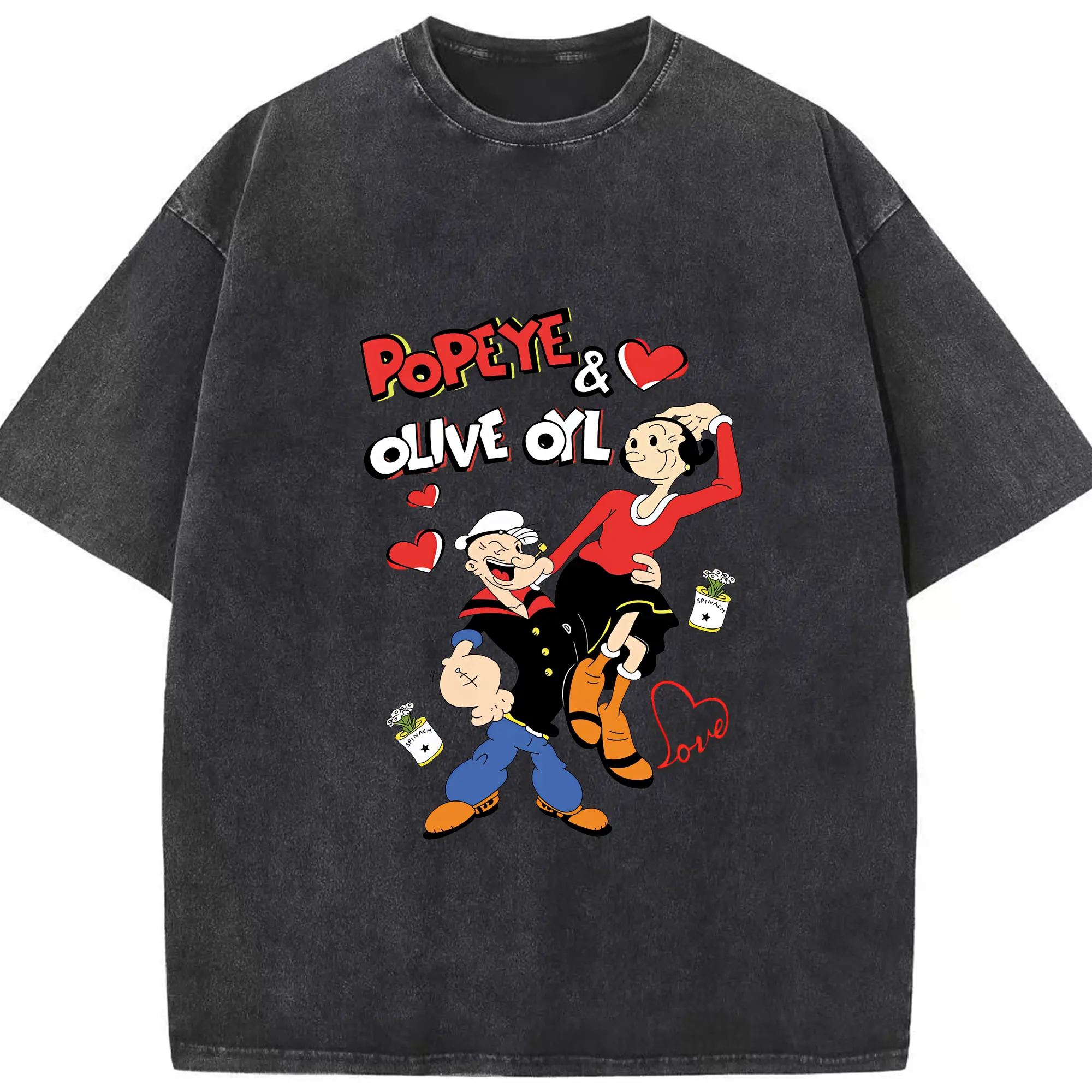 ポパイ グッズ オリーブ・オイル - 綿100％ ヴィンテージ風 半袖Tシャツ ・ フロントプリント ・ 柔らか肌触り ・ 通気性 快適 ・ スポーツ カジュアル 外出用