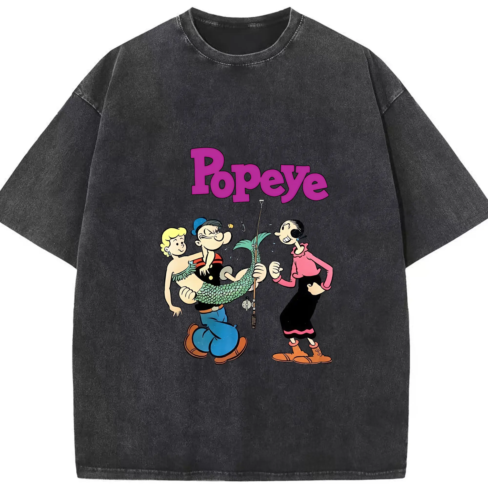 ポパイ グッズ オリーブ・オイル - 綿100％ ヴィンテージ風 半袖Tシャツ ・ フロントプリント ・ 柔らか肌触り ・ 通気性 快適 ・ スポーツ カジュアル 外出用