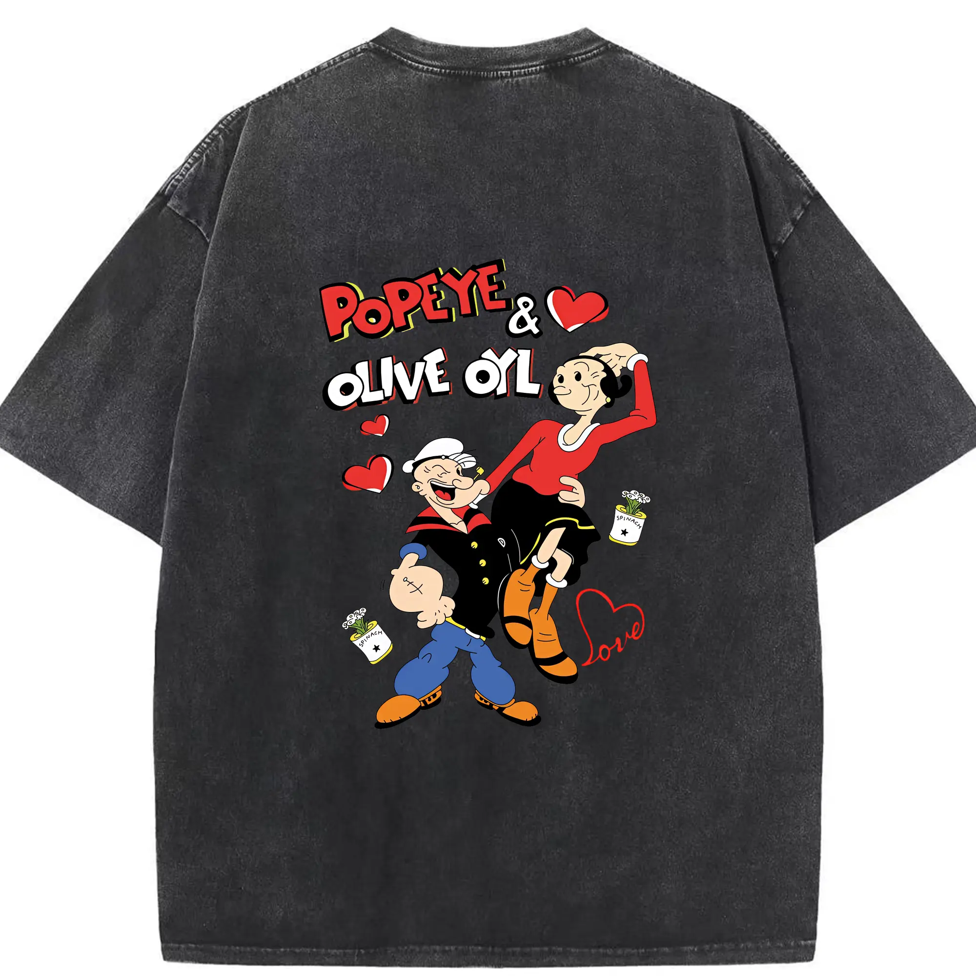 ポパイ グッズ オリーブ・オイル - 綿100％ ヴィンテージ風 半袖Tシャツ ・ 背面プリント ・ 柔らか肌触り ・ 通気性 快適 ・ スポーツ カジュアル 外出用