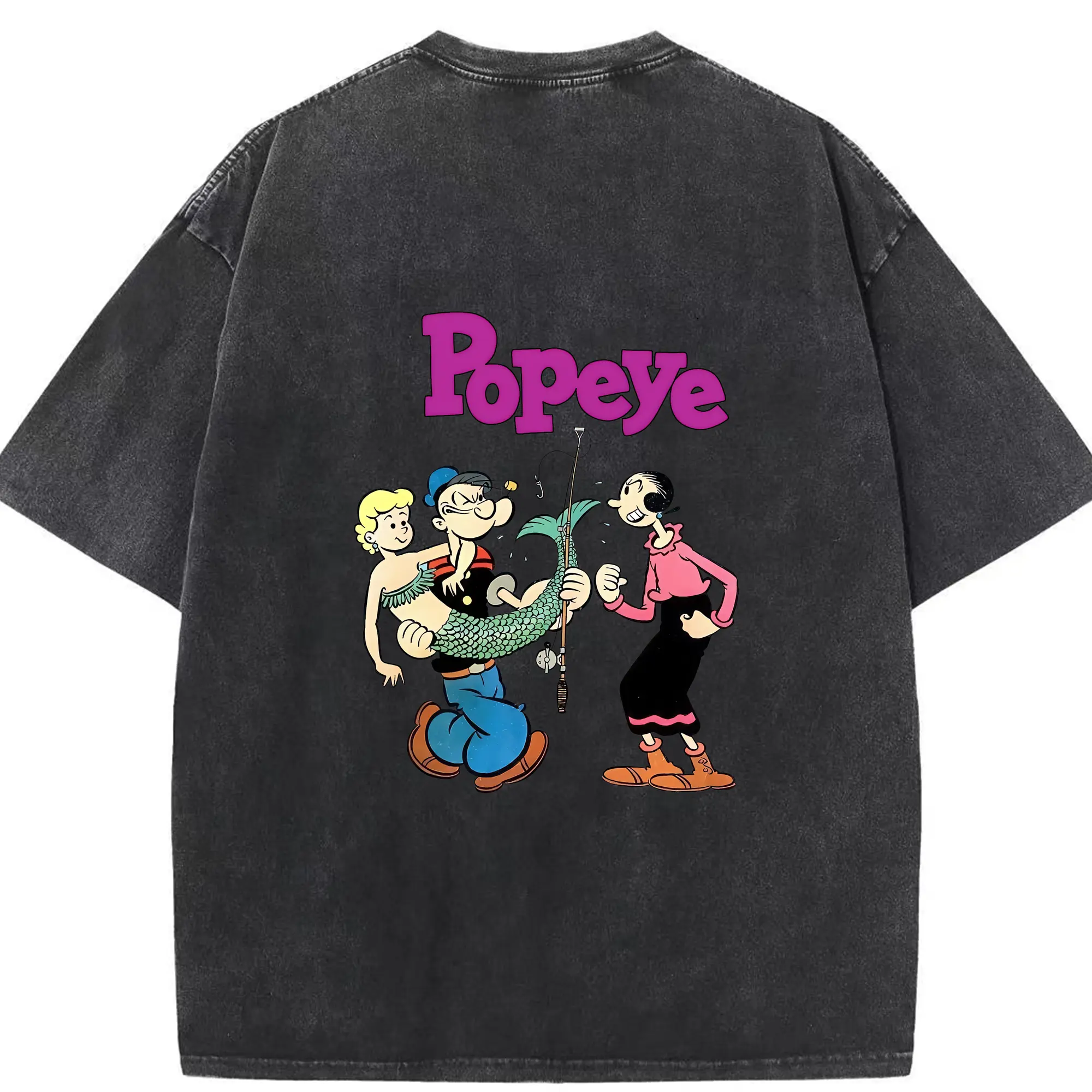 ポパイ グッズ オリーブ・オイル - 綿100％ ヴィンテージ風 半袖Tシャツ ・ 背面プリント ・ 柔らか肌触り ・ 通気性 快適 ・ スポーツ カジュアル 外出用