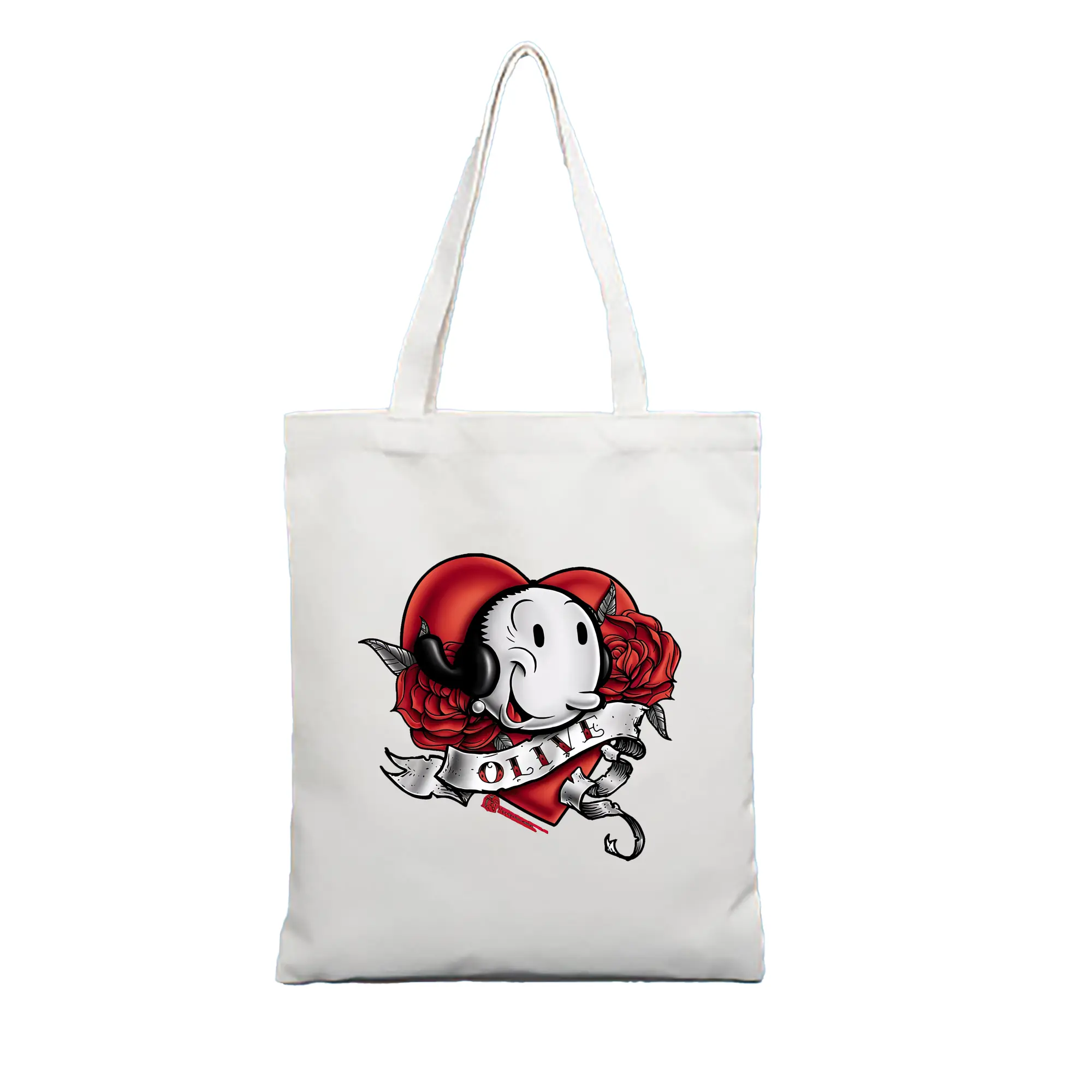 ポパイ グッズ オリーブ・オイル - 縦型キャンバス手提げバッグ（トートバッグ） ・ キャンバス素材 ・ ショッピング用 ・ 軽量 丈夫 お手入れ簡単