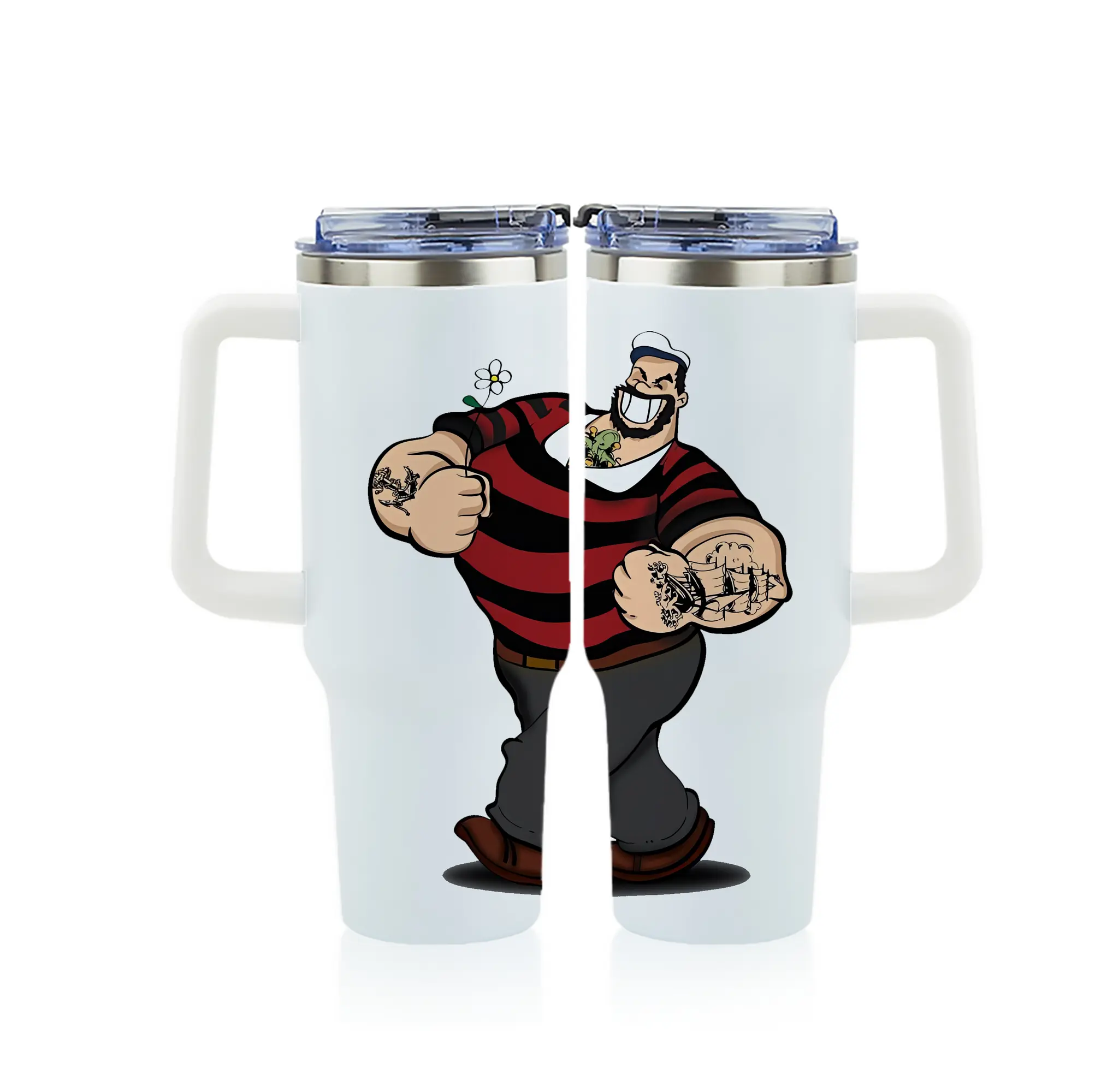 ポパイ グッズ ブルート - 1200mL フルプリント車用タンブラー ・ 304ステンレス 内側 ・ 201ステンレス 外側 ・ 保温 保冷 ・ 通勤 ドライブ アウトドア用