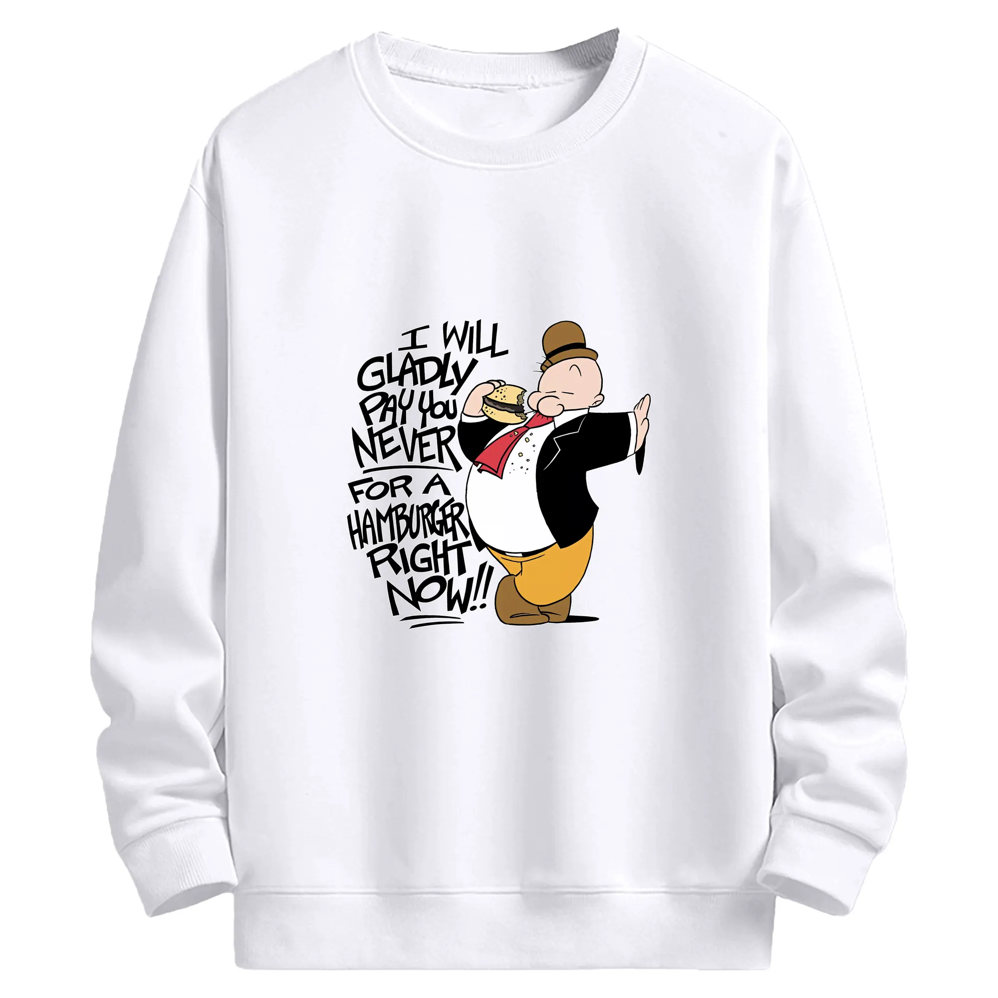 ポパイ グッズ ウィンピー - 高品質 クルーネック スウェット ・ コットン59％ ポリエステル41％ ・ ユニセックス 長袖 トレーナー ・ カジュアル デイリー スポーツ 散歩用