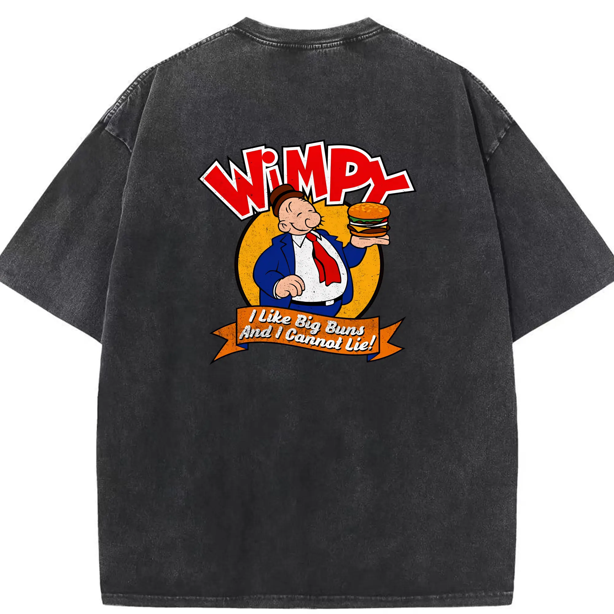 ポパイ グッズ ウィンピー - 綿100％ ヴィンテージ風 半袖Tシャツ ・ 背面プリント ・ 柔らか肌触り ・ 通気性 快適 ・ スポーツ カジュアル 外出用