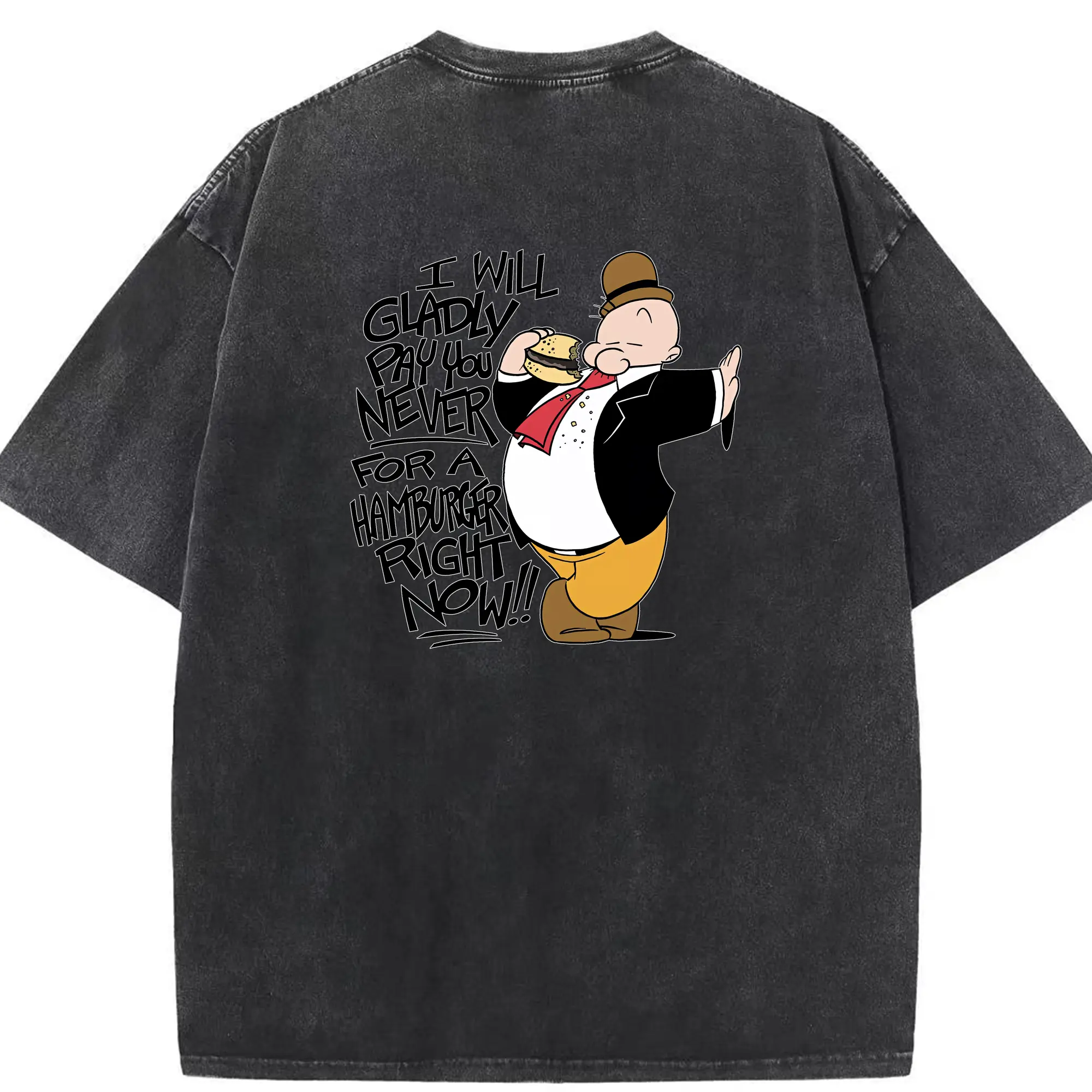 ポパイ グッズ ウィンピー - 綿100％ ヴィンテージ風 半袖Tシャツ ・ 背面プリント ・ 柔らか肌触り ・ 通気性 快適 ・ スポーツ カジュアル 外出用