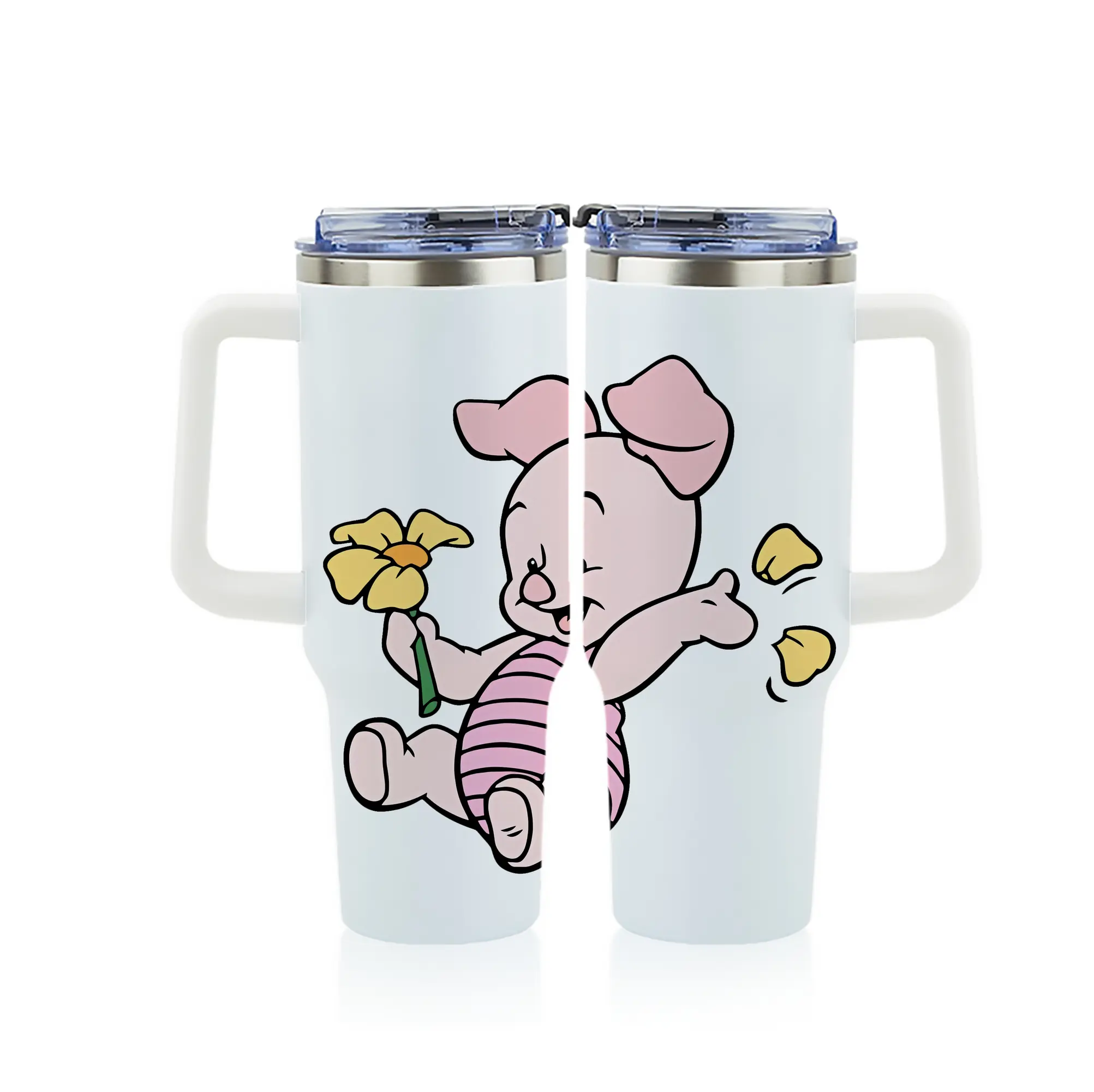 プーさん グッズ ピグレット - 1200mL フルプリント車用タンブラー ・ 304ステンレス 内側 ・ 201ステンレス 外側 ・ 保温 保冷 ・ 通勤 ドライブ アウトドア用