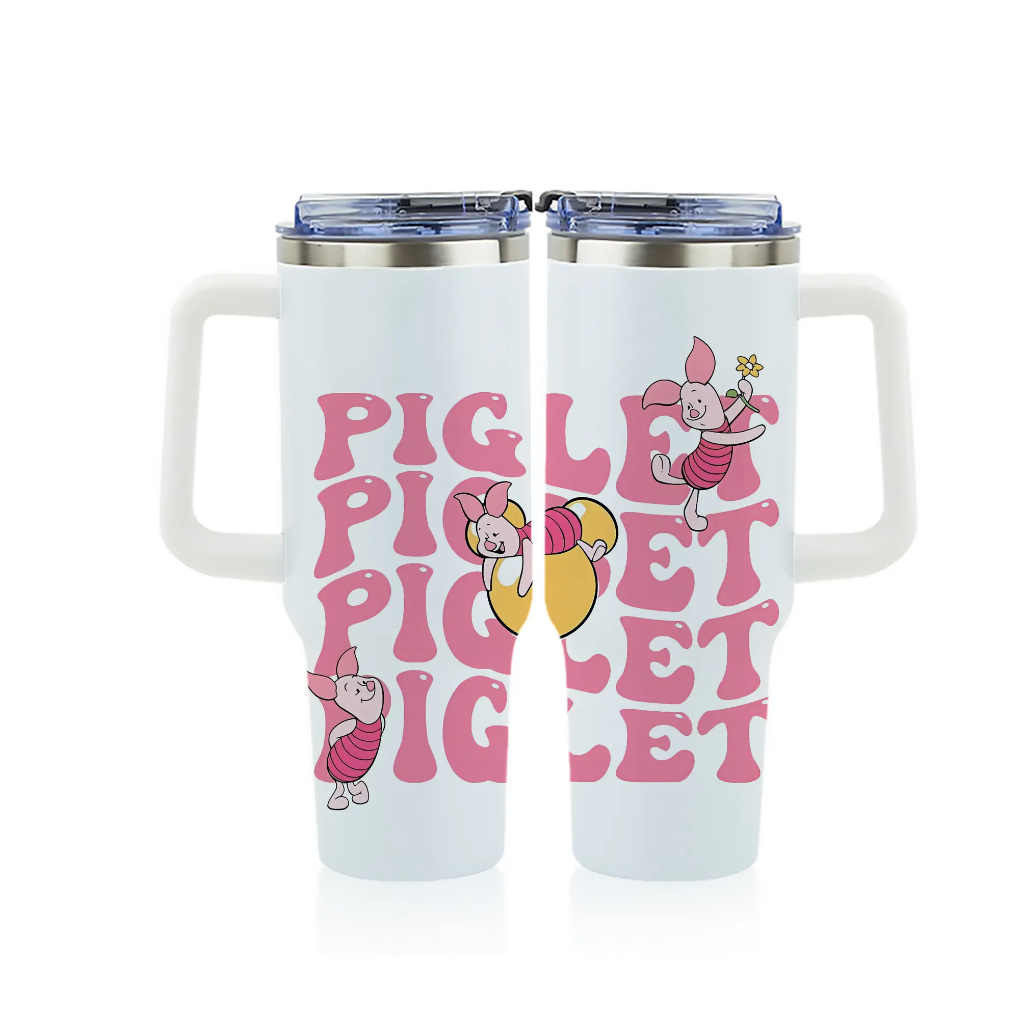 プーさん グッズ ピグレット - 1200mL フルプリント車用タンブラー ・ 304ステンレス 内側 ・ 201ステンレス 外側 ・ 保温 保冷 ・ 通勤 ドライブ アウトドア用