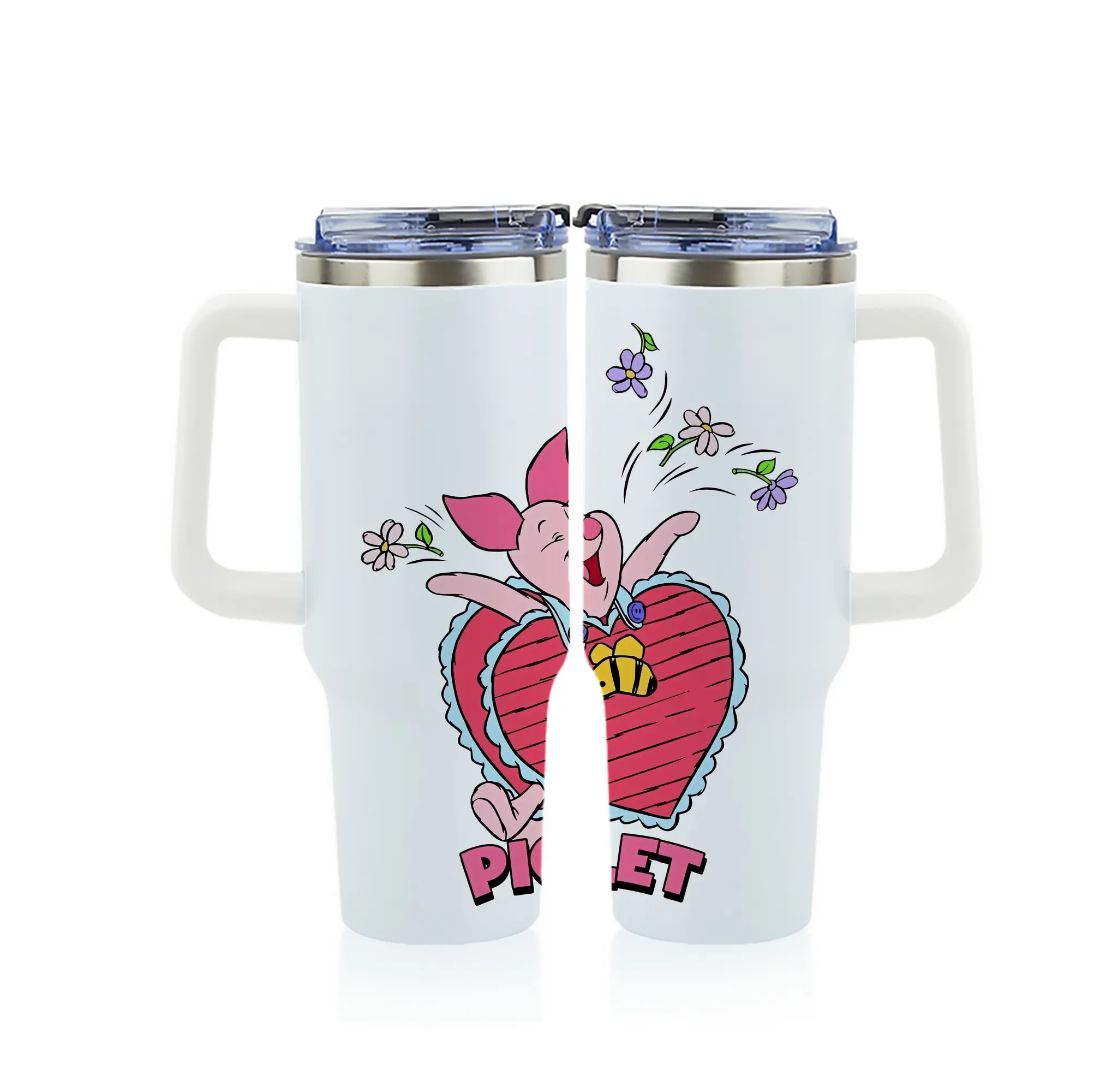 プーさん グッズ ピグレット - 1200mL フルプリント車用タンブラー ・ 304ステンレス 内側 ・ 201ステンレス 外側 ・ 保温 保冷 ・ 通勤 ドライブ アウトドア用