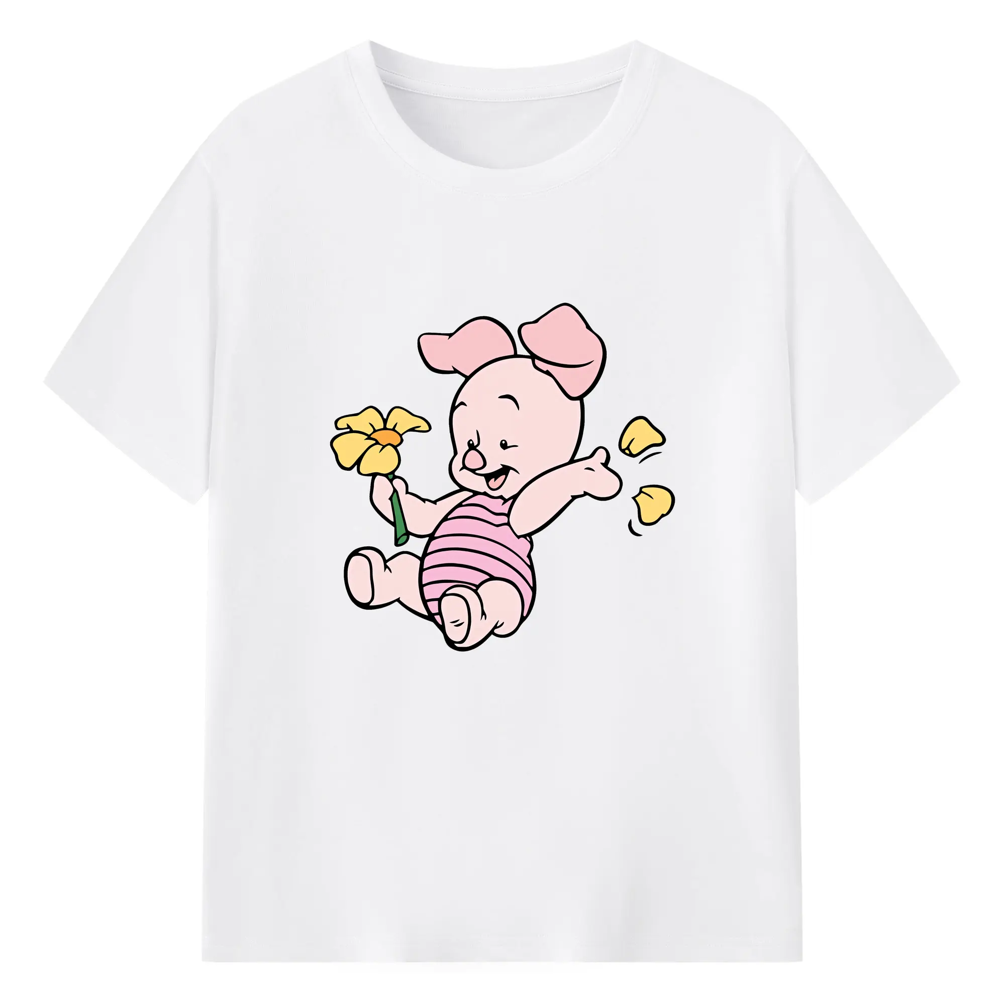 プーさん グッズ ピグレット - 綿100％ 半袖Tシャツ ・ フロントプリント ・ 快適 通気性 ・ 日常使い 散歩 スポーツ用