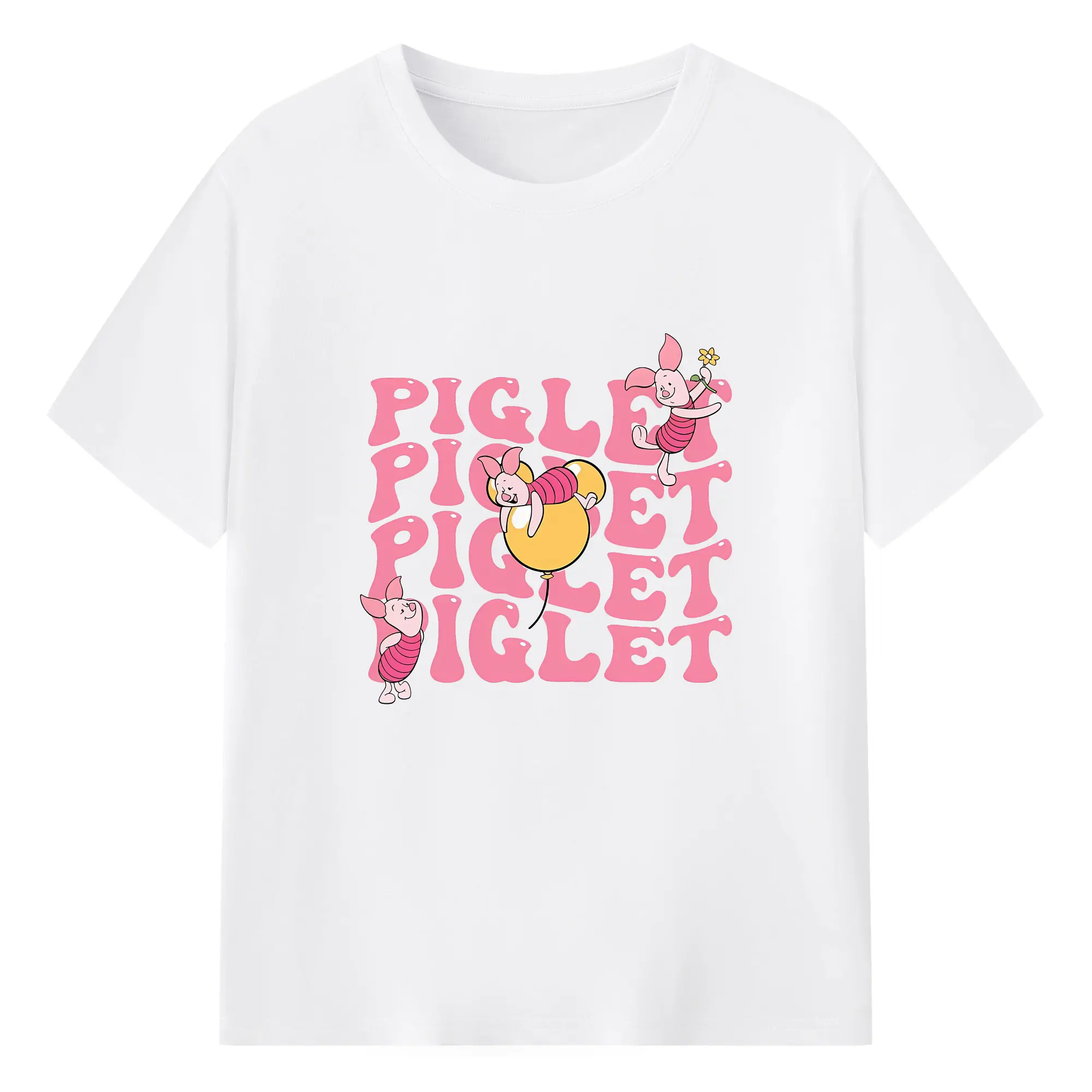 プーさん グッズ ピグレット - 綿100％ 半袖Tシャツ ・ フロントプリント ・ 快適 通気性 ・ 日常使い 散歩 スポーツ用