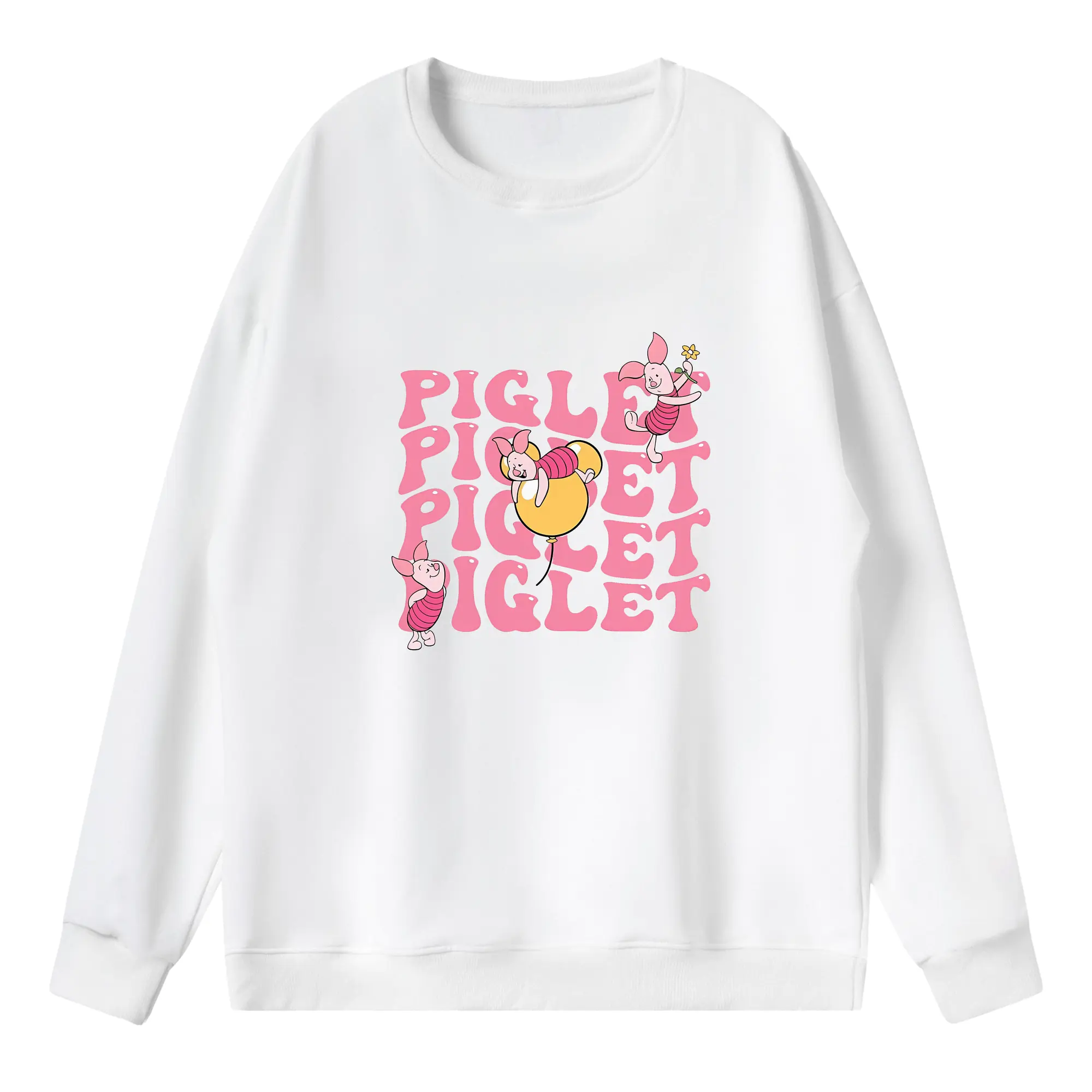 プーさん グッズ ピグレット - 薄手 クルーネック スウェット 裏毛260g · ポリエステル 春秋向け カジュアル 男女兼用 · トレーナー デイリー スポーツ 散歩に最適