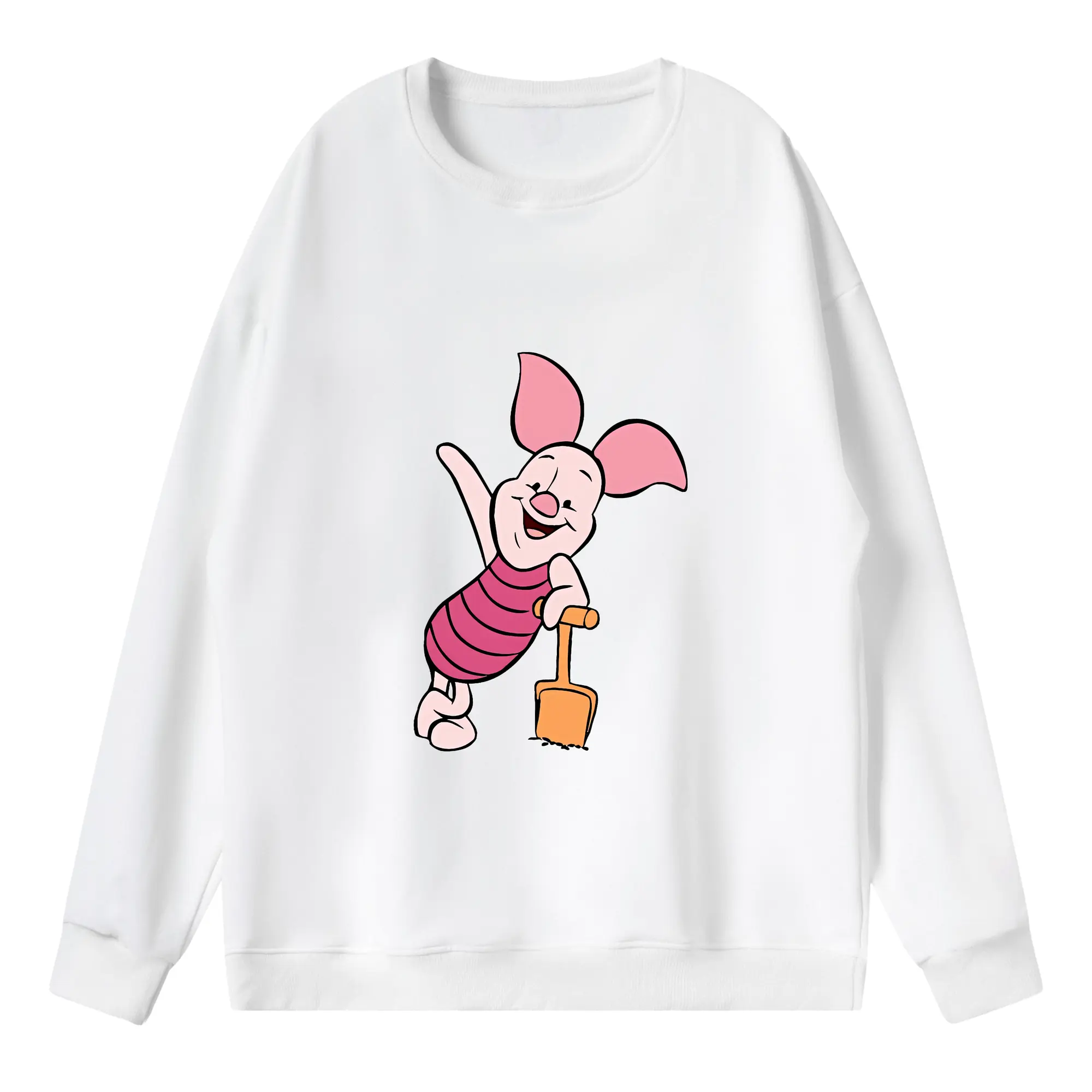 プーさん グッズ ピグレット - 薄手 クルーネック スウェット 裏毛260g · ポリエステル 春秋向け カジュアル 男女兼用 · トレーナー デイリー スポーツ 散歩に最適