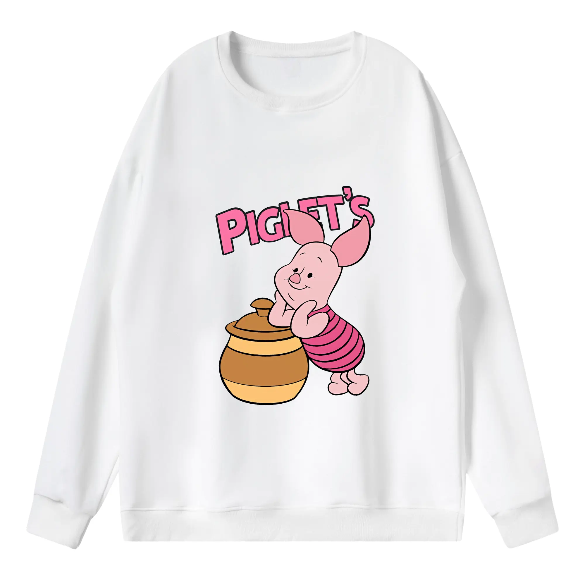 プーさん グッズ ピグレット - 薄手 クルーネック スウェット 裏毛260g · ポリエステル 春秋向け カジュアル 男女兼用 · トレーナー デイリー スポーツ 散歩に最適