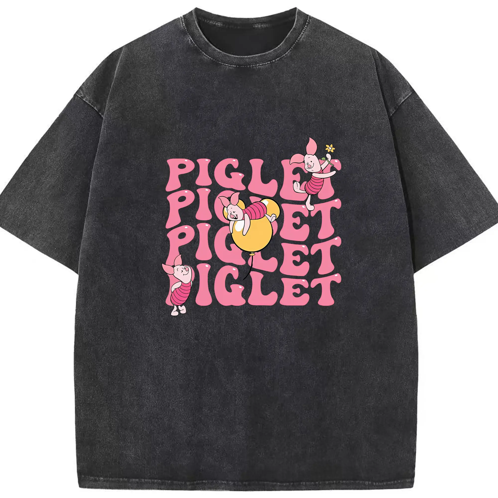 プーさん グッズ ピグレット - 綿100％ ヴィンテージ風 半袖Tシャツ ・ フロントプリント ・ 柔らか肌触り ・ 通気性 快適 ・ スポーツ カジュアル 外出用