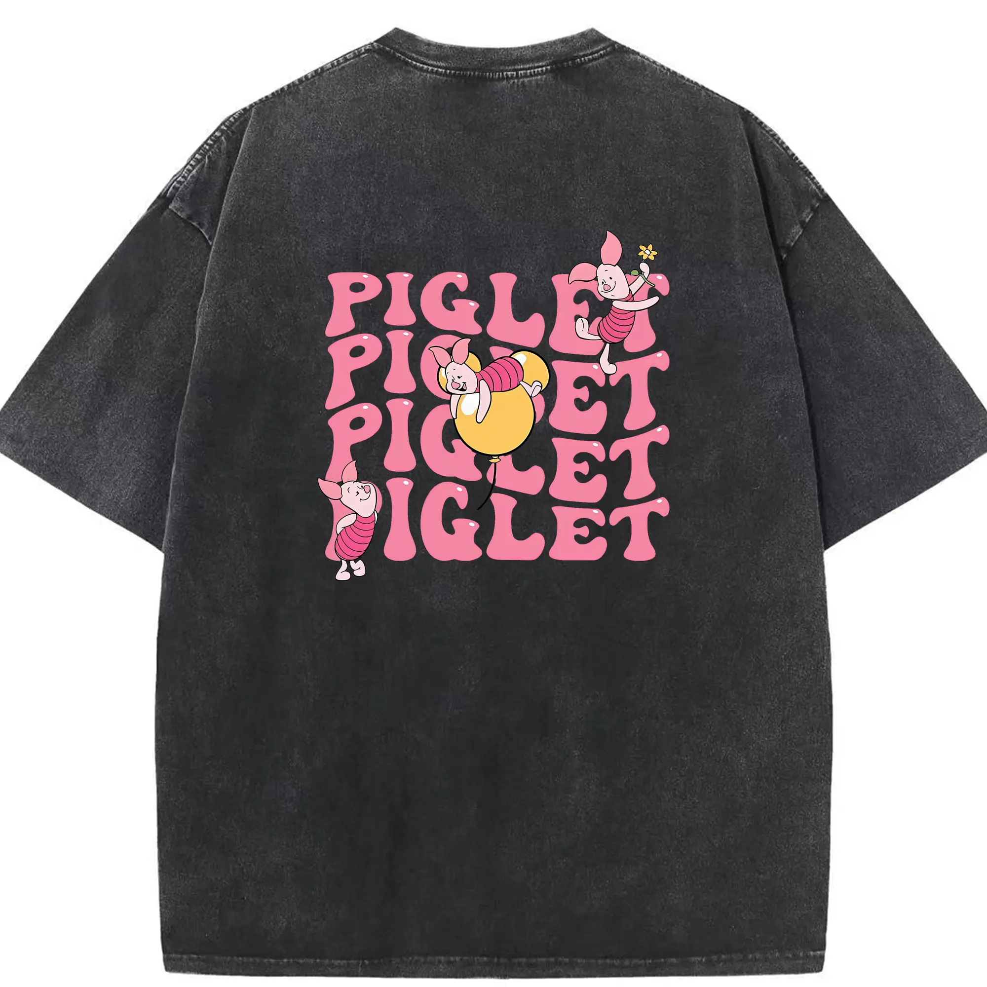 プーさん グッズ ピグレット - 綿100％ ヴィンテージ風 半袖Tシャツ ・ 背面プリント ・ 柔らか肌触り ・ 通気性 快適 ・ スポーツ カジュアル 外出用