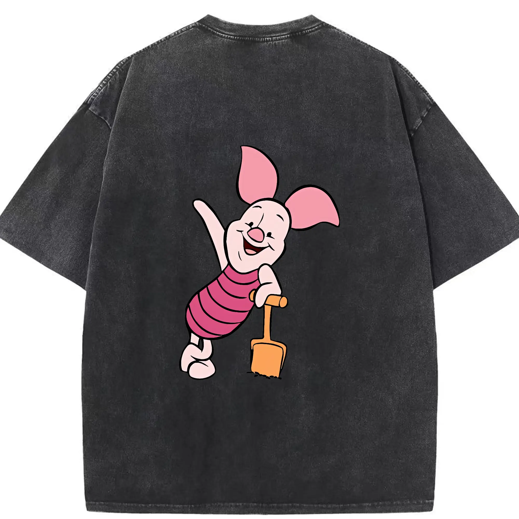 プーさん グッズ ピグレット - 綿100％ ヴィンテージ風 半袖Tシャツ ・ 背面プリント ・ 柔らか肌触り ・ 通気性 快適 ・ スポーツ カジュアル 外出用