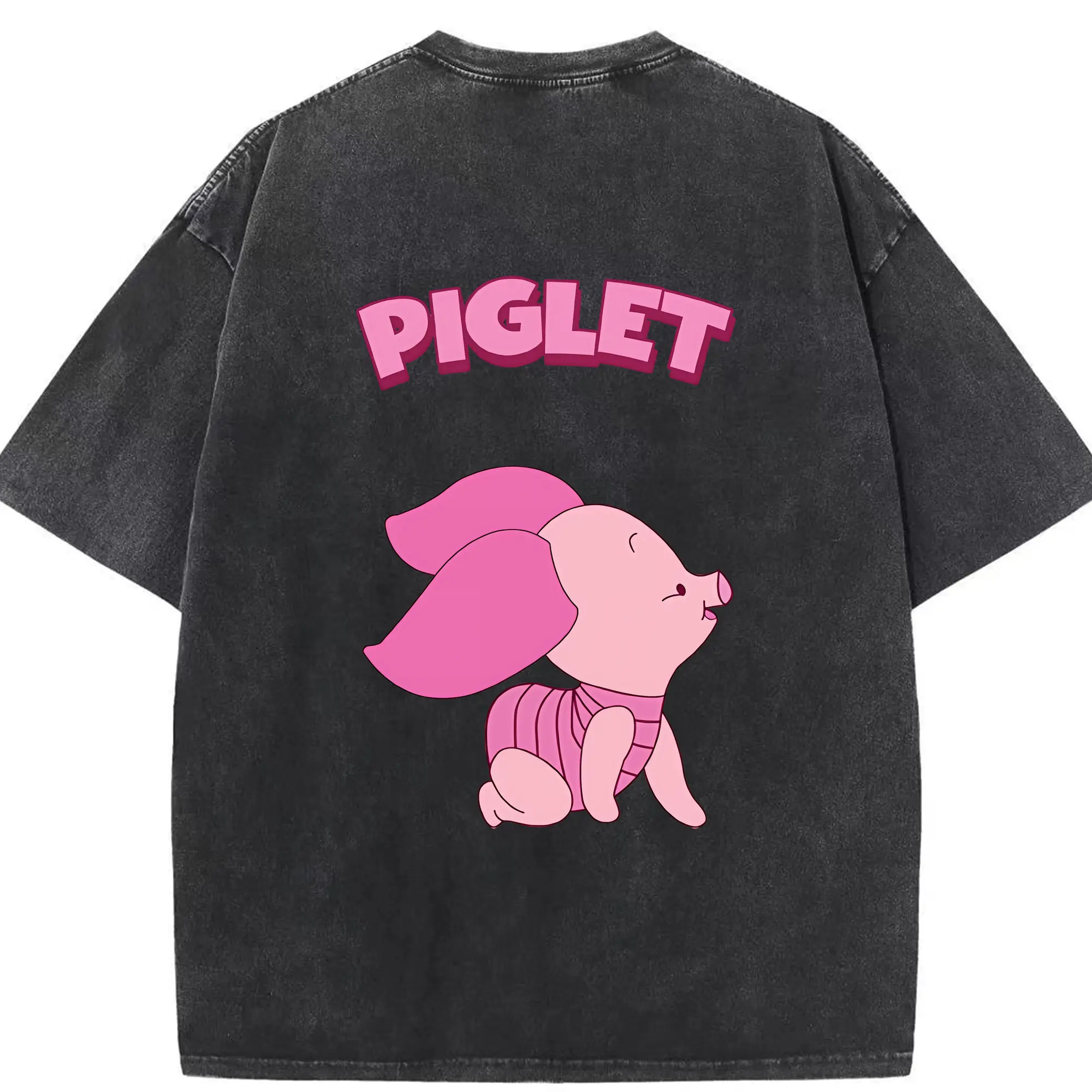 プーさん グッズ ピグレット - 綿100％ ヴィンテージ風 半袖Tシャツ ・ 背面プリント ・ 柔らか肌触り ・ 通気性 快適 ・ スポーツ カジュアル 外出用