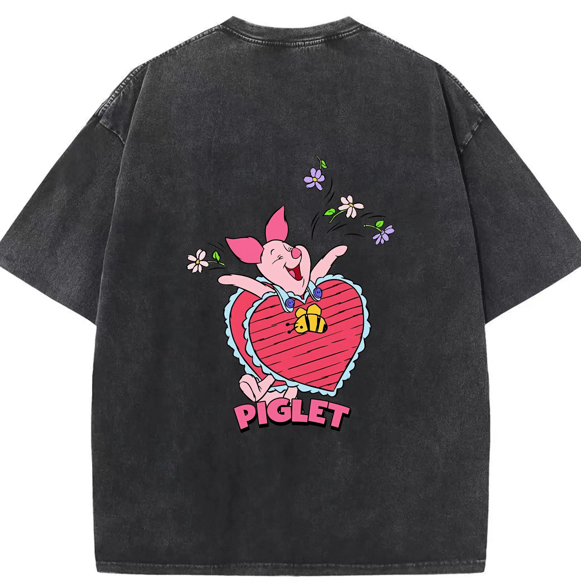 プーさん グッズ ピグレット - 綿100％ ヴィンテージ風 半袖Tシャツ ・ 背面プリント ・ 柔らか肌触り ・ 通気性 快適 ・ スポーツ カジュアル 外出用