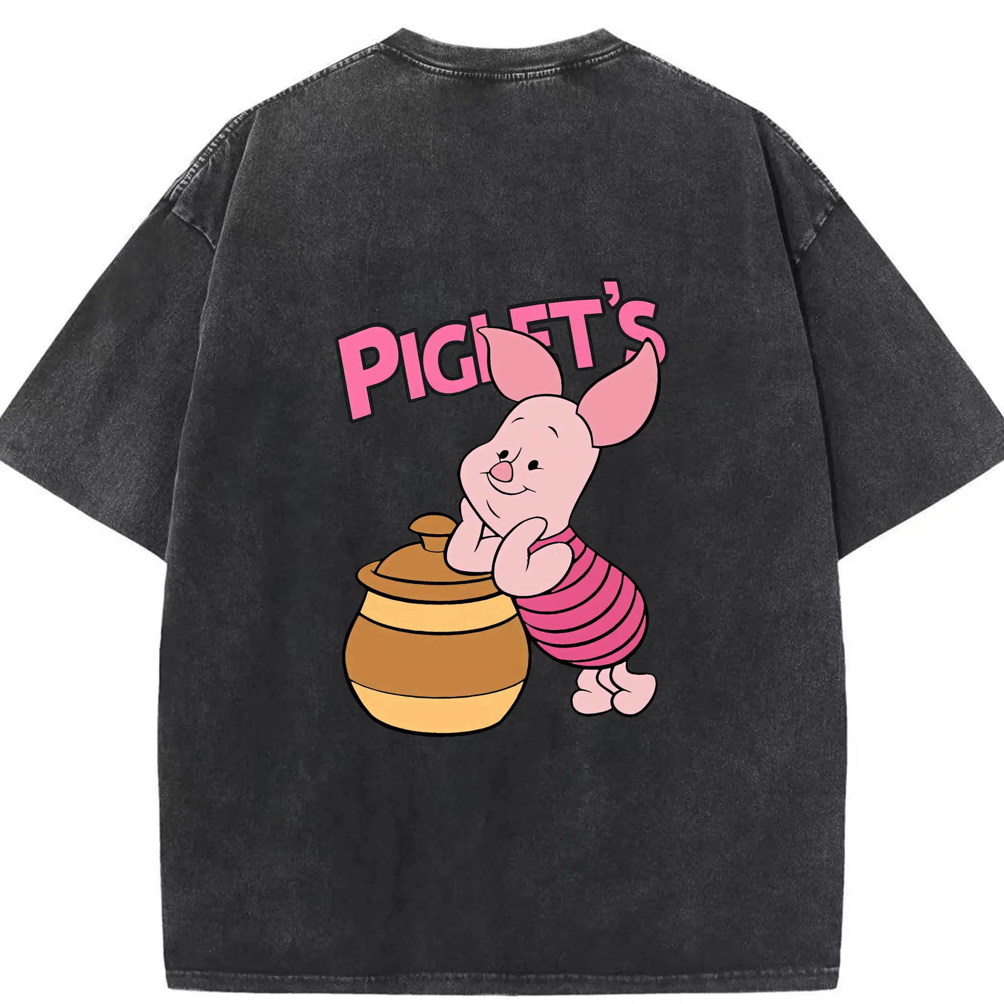 プーさん グッズ ピグレット - 綿100％ ヴィンテージ風 半袖Tシャツ ・ 背面プリント ・ 柔らか肌触り ・ 通気性 快適 ・ スポーツ カジュアル 外出用