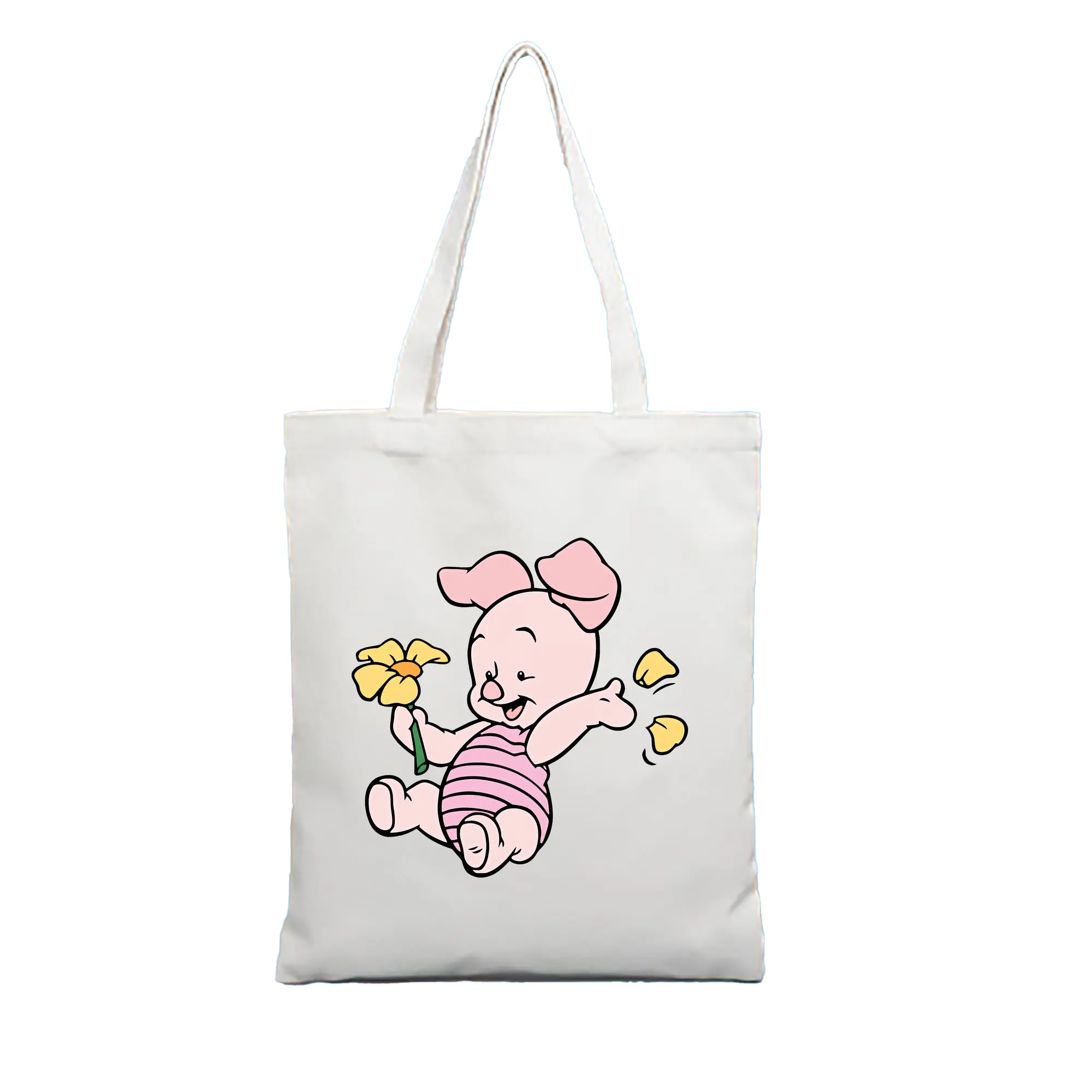 プーさん グッズ ピグレット - 縦型キャンバス手提げバッグ（トートバッグ） ・ キャンバス素材 ・ ショッピング用 ・ 軽量 丈夫 お手入れ簡単