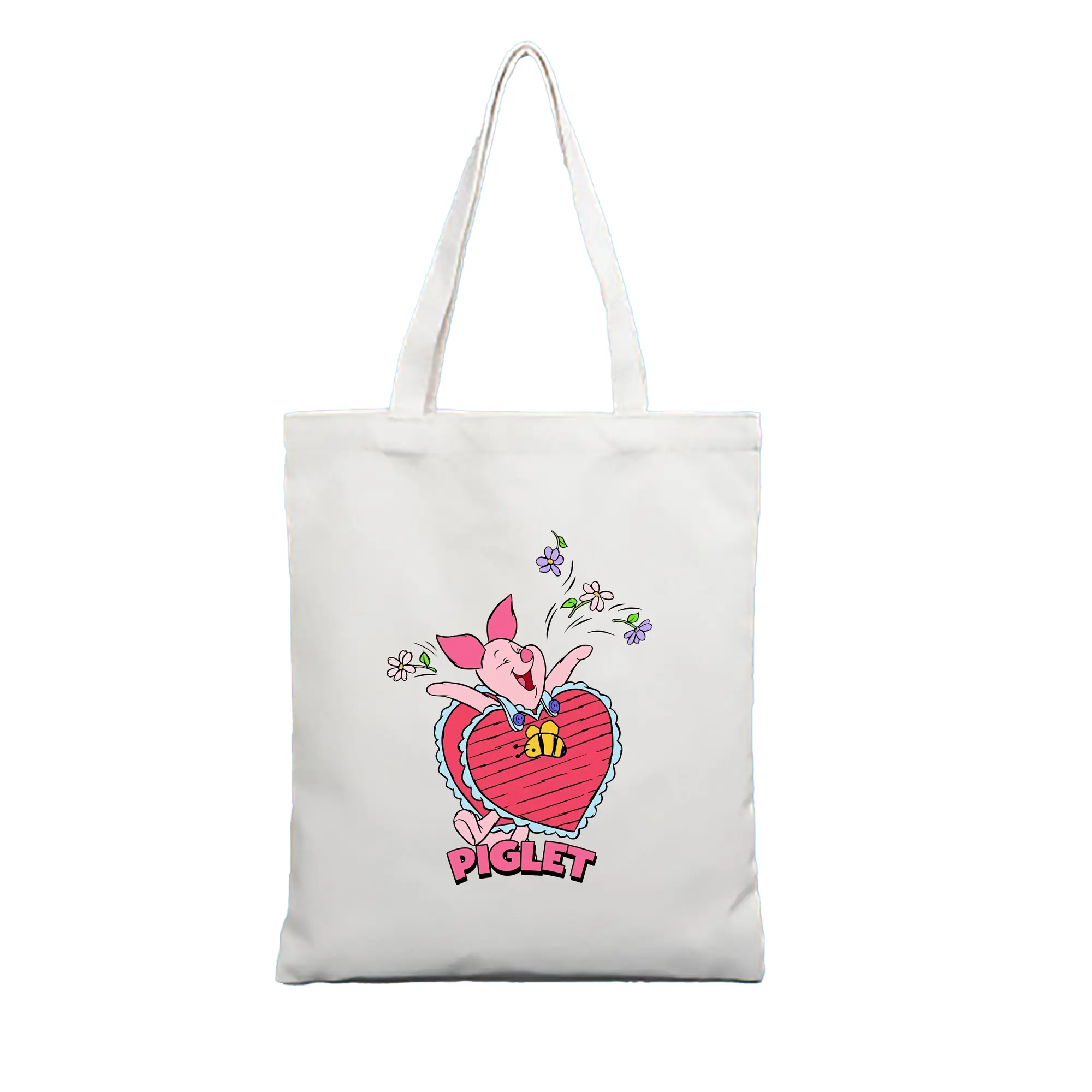 プーさん グッズ ピグレット - 縦型キャンバス手提げバッグ（トートバッグ） ・ キャンバス素材 ・ ショッピング用 ・ 軽量 丈夫 お手入れ簡単